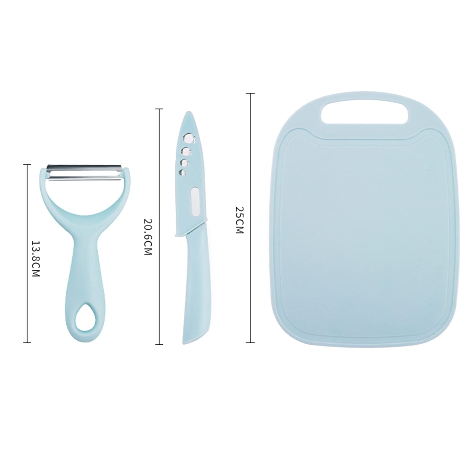 Wolpin 3-Piece BPA-Free Plastic Cutting Board Set for Kitchen - Large Chopping Boards for Vegetables, Fruits & Cheese with Knife & Peeler - Eco-Friendly, Anti-Microbial (25x18cm) - Perfect for Meal Prep, Cooking & Entertaining