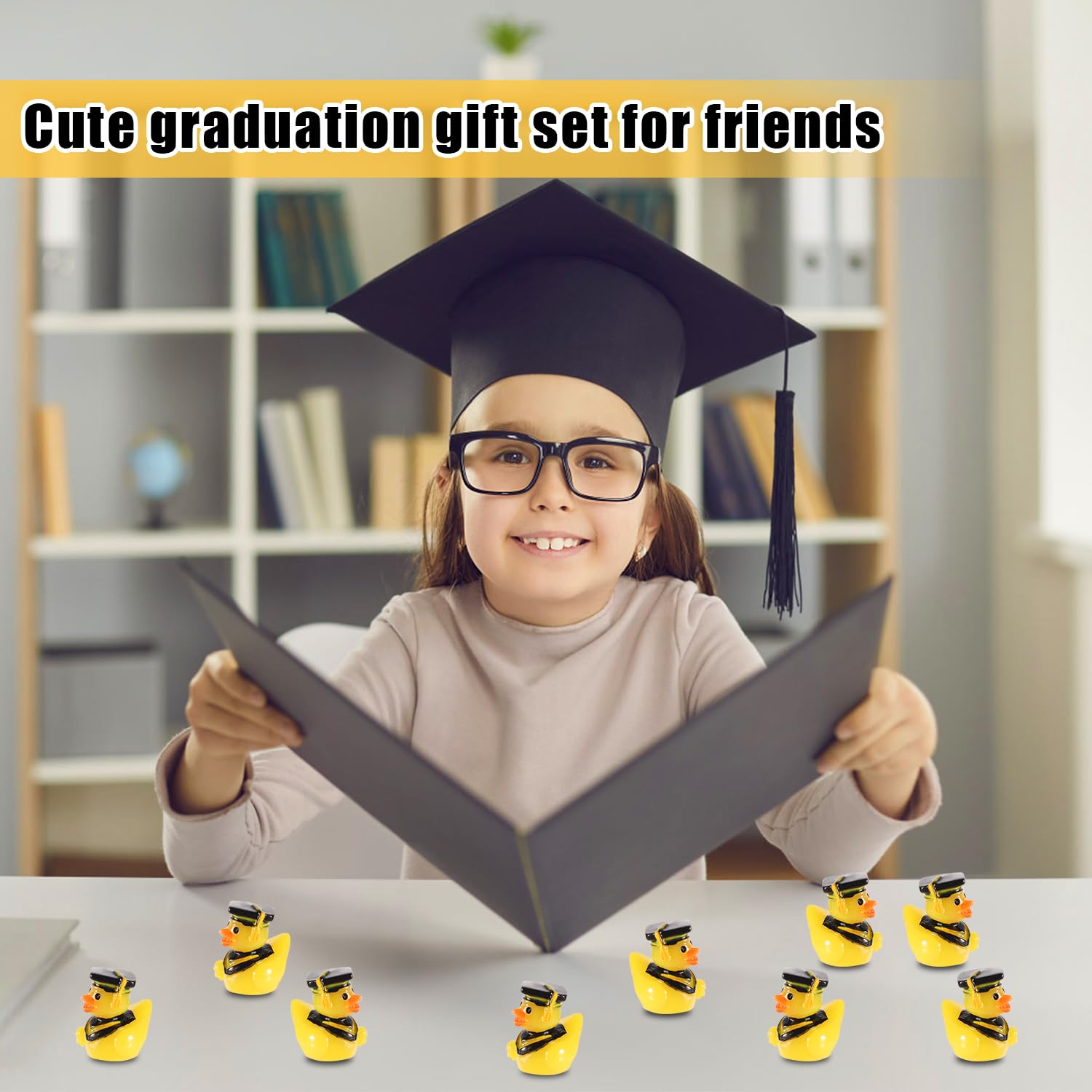 100pcs Mini Resin Graduation Ducks with Bachelor's Hats - Tiny Rubber Duck Decorations for Graduation Gifts, Birthday Parties & DIY Crafts - Funny Resin Duck Charms for Cake Toppers, Table Decor & School Celebrations