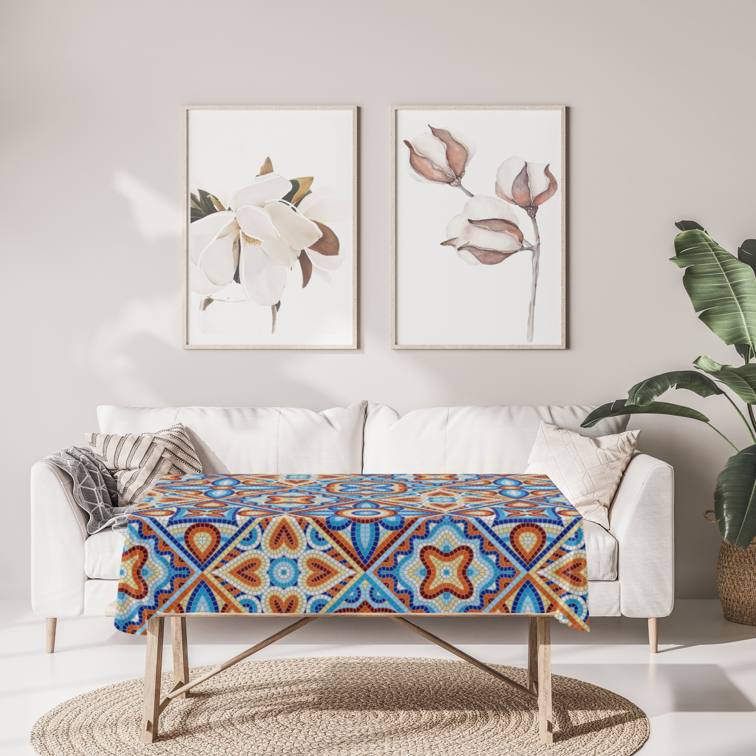 Vibrant Mural Print Polyester Tablecloth - Fade Resistant & Wrinkle-Free - Perfect for Dining Room, Kitchen, Outdoor Picnics & Party Decorations