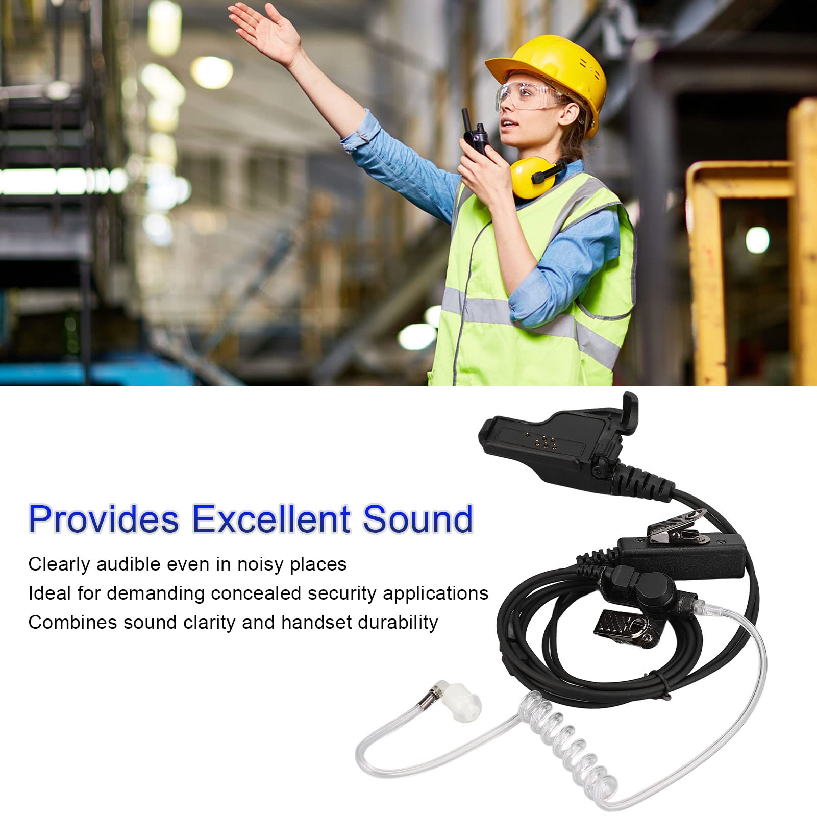 Noise Canceling Walkie Talkie Earpiece - Compatible with HT1000 MT2000 MTS2000 MTX8000 JT1000 & Other 2-Way Radios, Concealed Acoustic Tube Earphone for Security Guards, Bartenders & Event Staff - Ideal for Nightclubs, Construction Sites & Crowded Venues