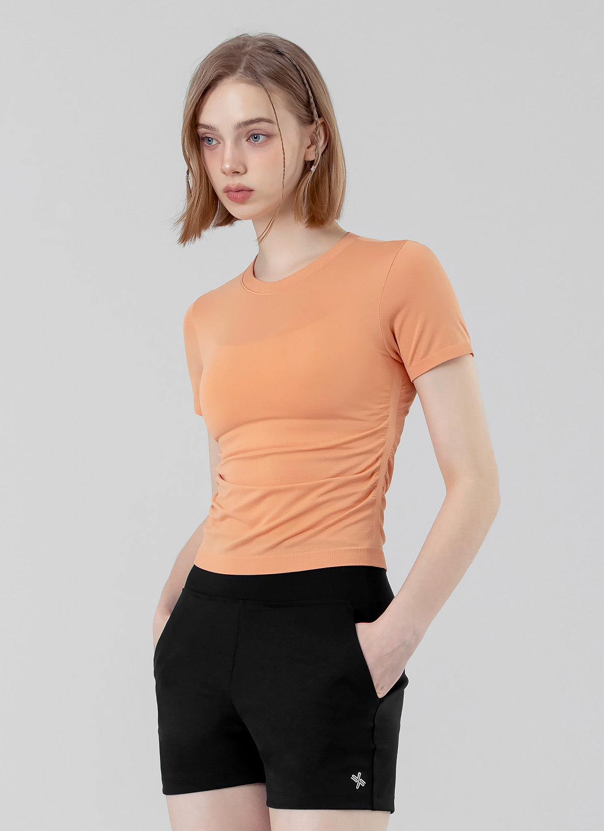 Zero Slick Seamless Side Shirring Short Sleeve T-Shirt for Women - Perfect for Yoga, Gym & Casual Wear
