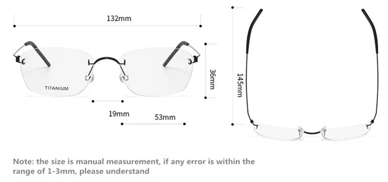 Aimee Unisex Rimless Square Titanium Eyeglasses 4297 - Lightweight Durable Frame for Reading & Computer Use - Fashionable Eyewear for Men & Women