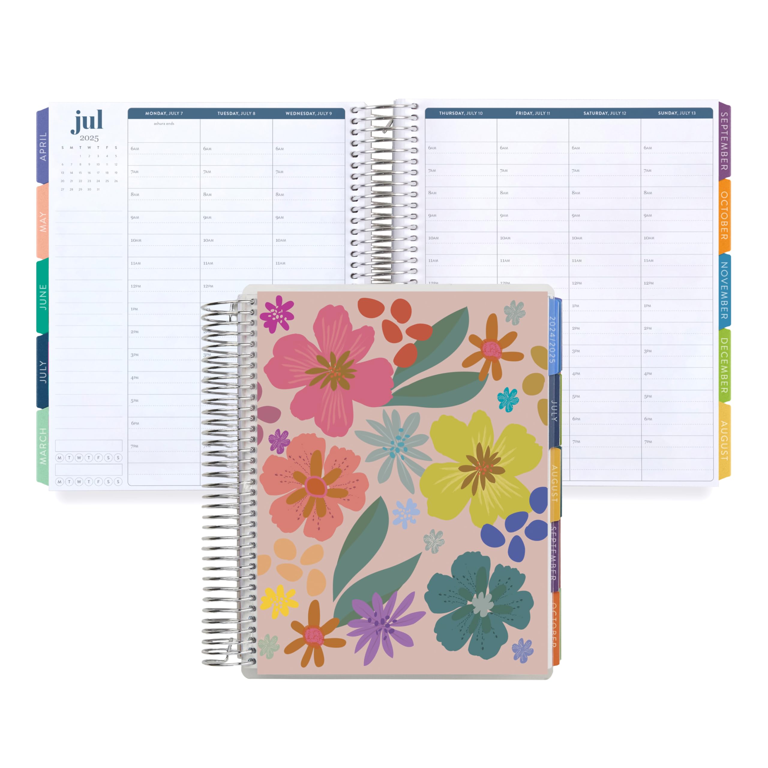 Erin Condren 7x9 Coiled Life Planner 2024-2025 - Popping Petals Classic Cover, Hourly Layout, Evolve Theme, Platinum Coil | Perfect for Work, School & Personal Organization | Daily, Weekly & Monthly Planning