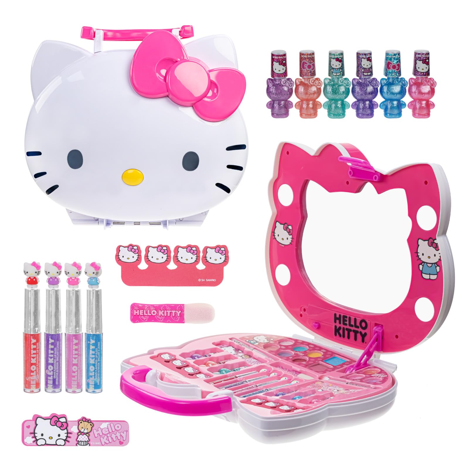 Hello Kitty Light-Up Makeup Vanity Set for Girls - Includes Nail, Eye & Lip Accessories - Perfect Birthday & Holiday Gift for Kids Ages 3+ (AA Batteries Not Included) by Townley Girl - Great for Pretend Play, Dress-Up & Birthday Parties