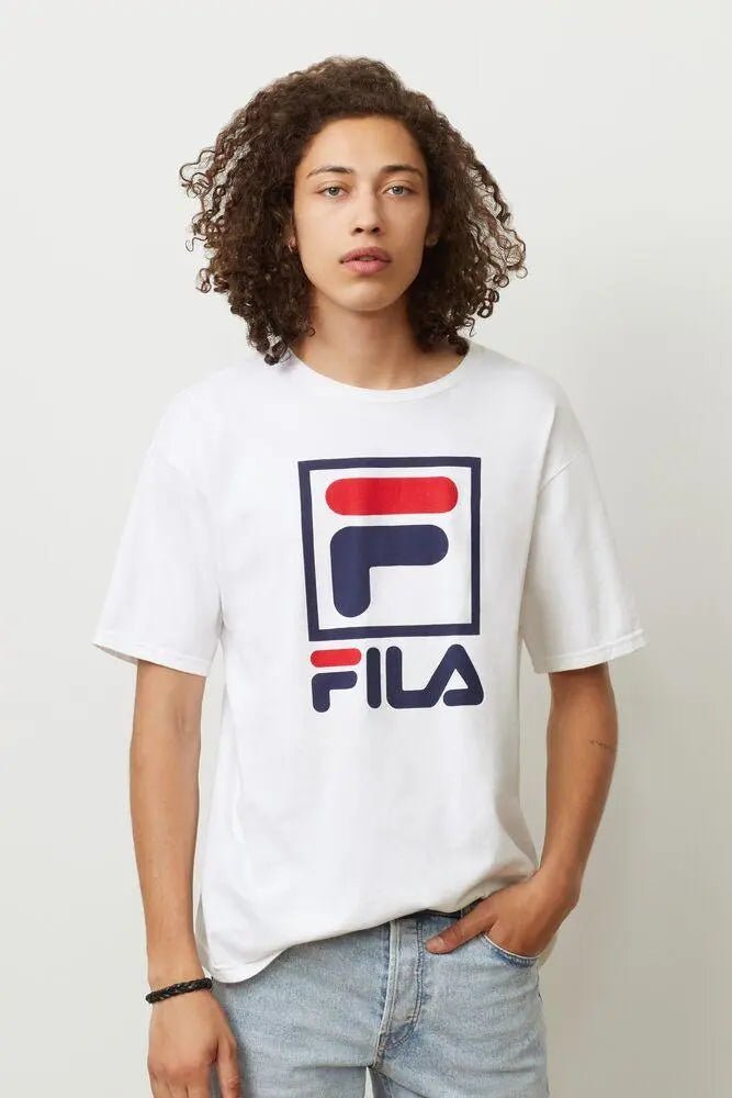 Fila Men's Stacked T-Shirt - Classic White Cotton Tee for Casual Wear & Street Style | Gym, Lounge & Everyday Outfits