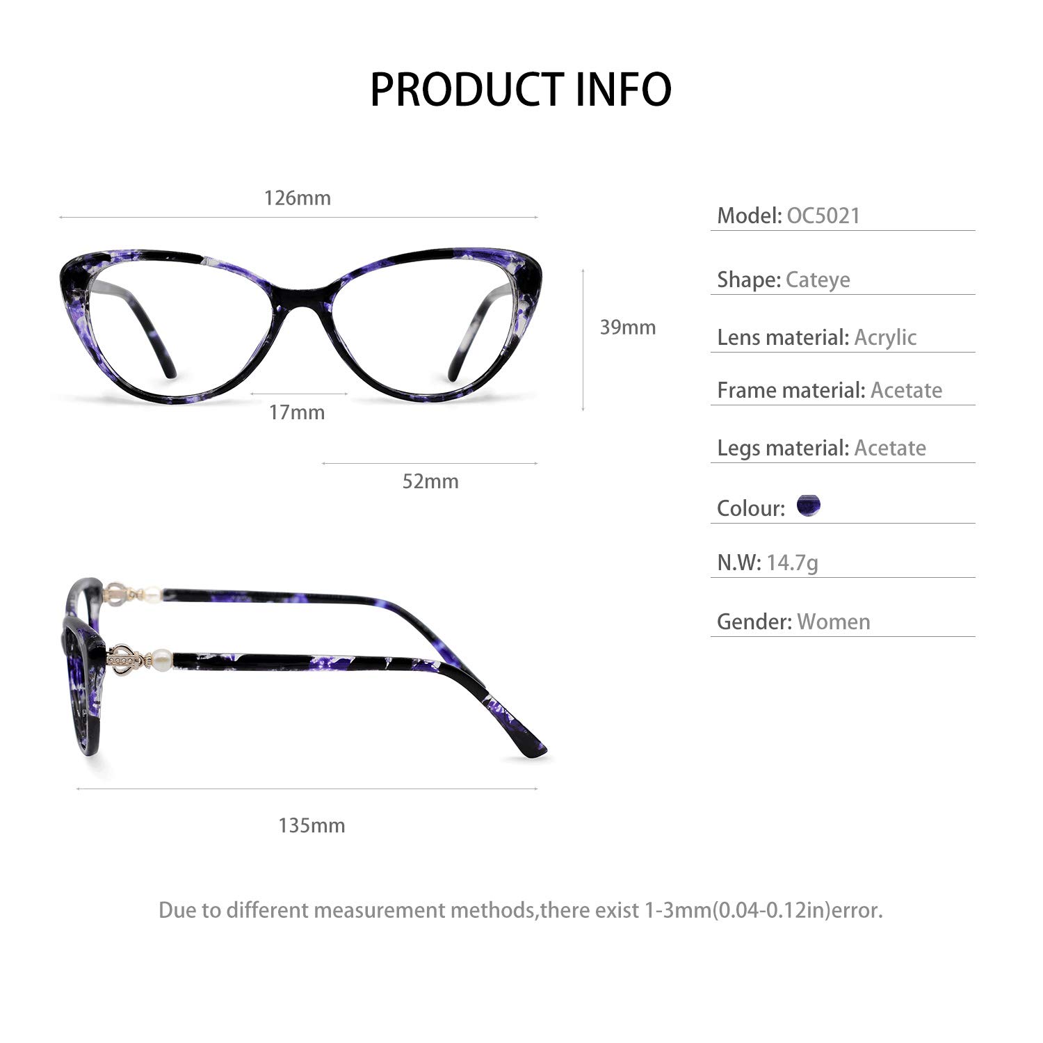 OCCI CHIARI Progressive Reading Glasses for Women - Blue Light Blocking, Multifocus Transition Readers for Computer Work, Reading & Daily Use