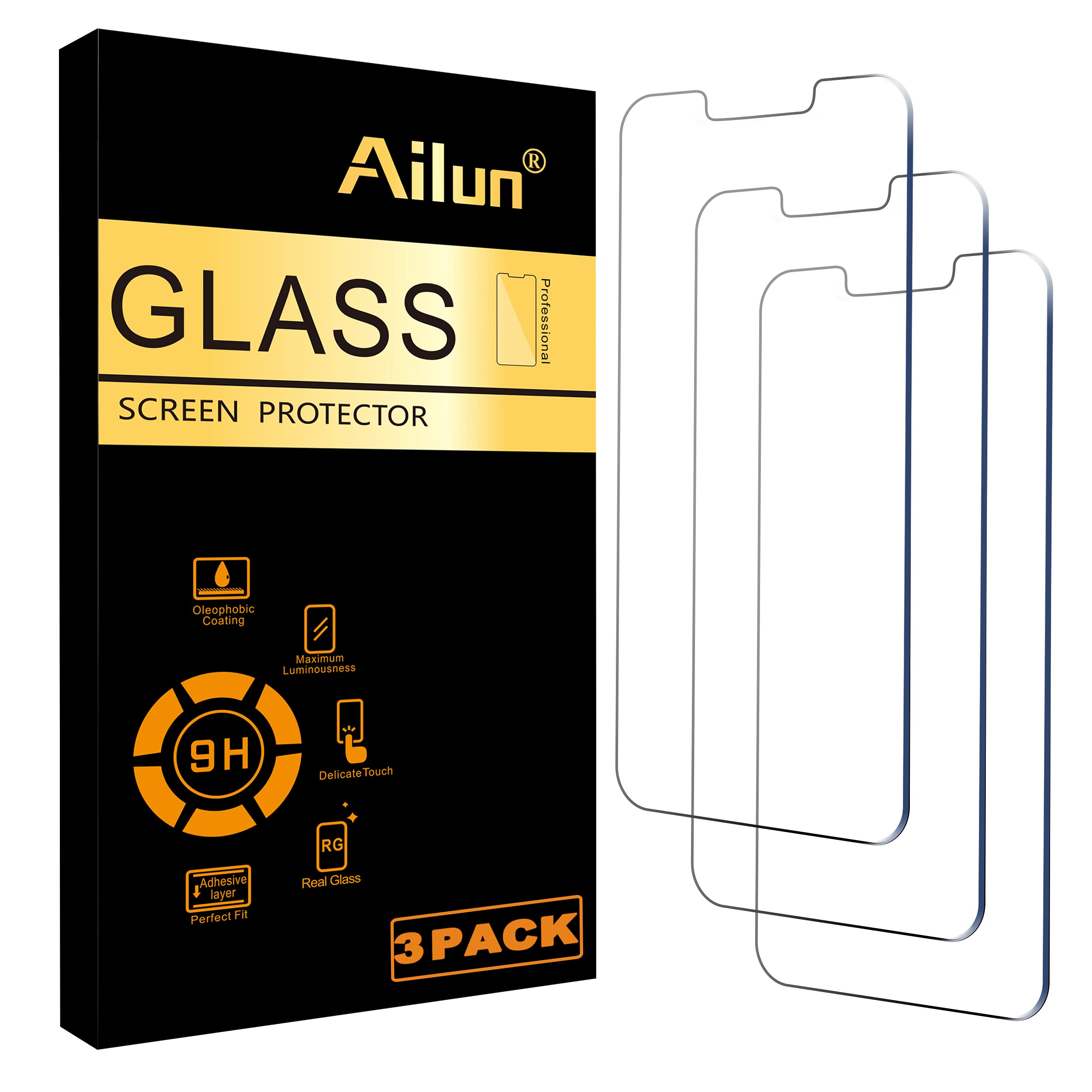 Ailun Tempered Glass Screen Protector for iPhone 16e/14/13/13 Pro (6.1 Inch) - 3 Pack, Case Friendly, Anti-Scratch & Bubble-Free - Perfect for Daily Use, Work & Travel Protection