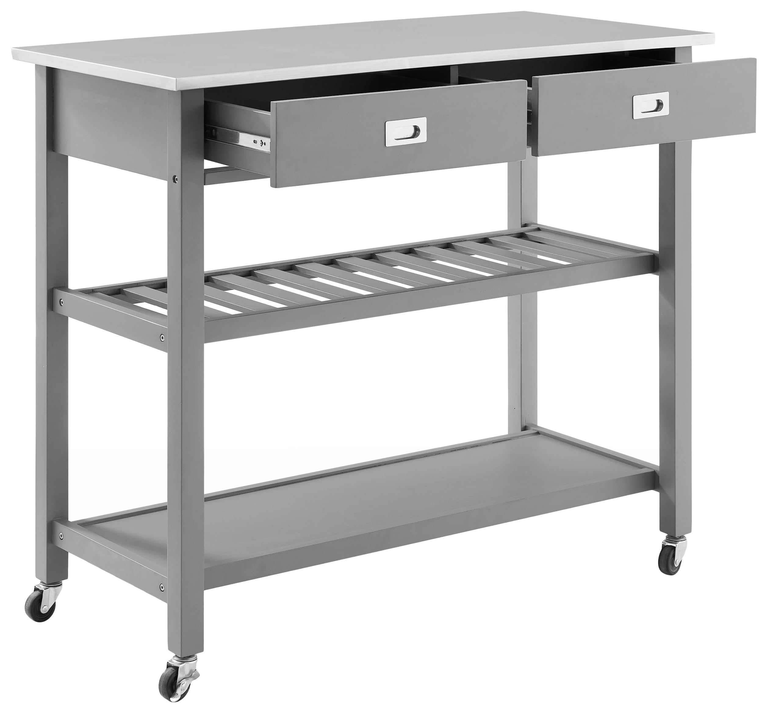 Crosley Chloe Stainless Steel Kitchen Island Cart with Wheels - Microwave Stand, Wine Rack & Storage Cabinet for Small Spaces - Perfect for Apartments, Dorms & Compact Kitchens (Gray)