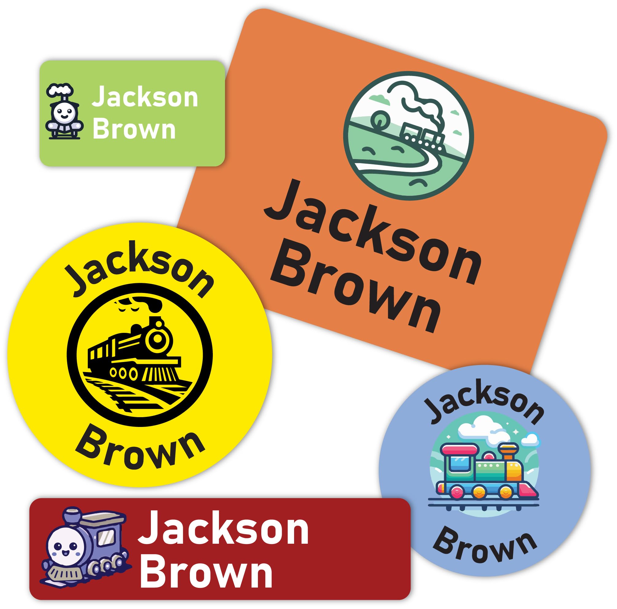 130 Custom Name Stickers for Kids - Durable Vinyl Labels for Water Bottles, School Supplies & Clothing - Perfect for Daycare, Back to School & Organizing (Train Design)