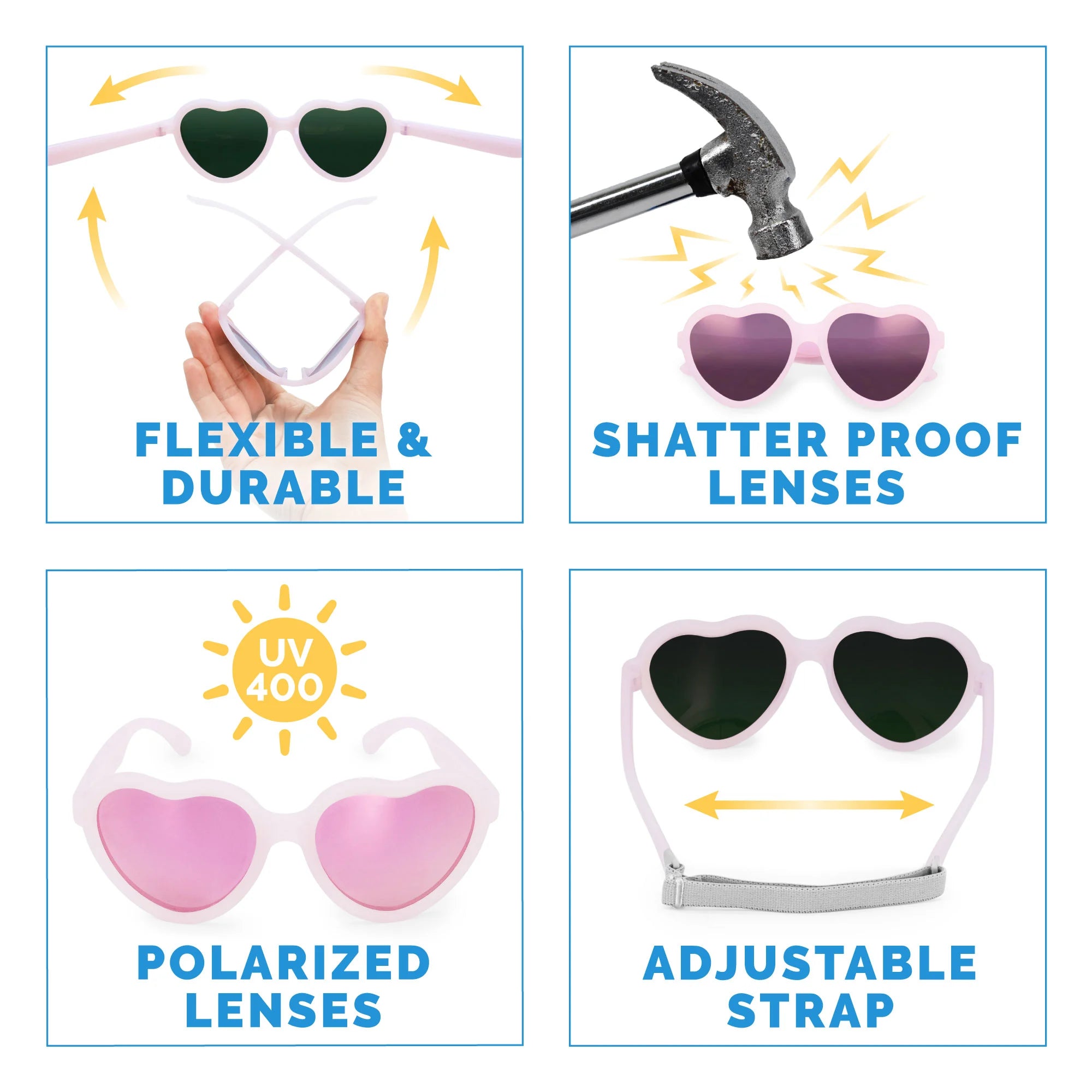 Jan & Jul Frosty Lavender Heart Xplorer Polarized Sunglasses for Kids - UV400 Protection, Stylish Heart-Shaped Frames - Perfect for Beach, Outdoor Play & Summer Adventures