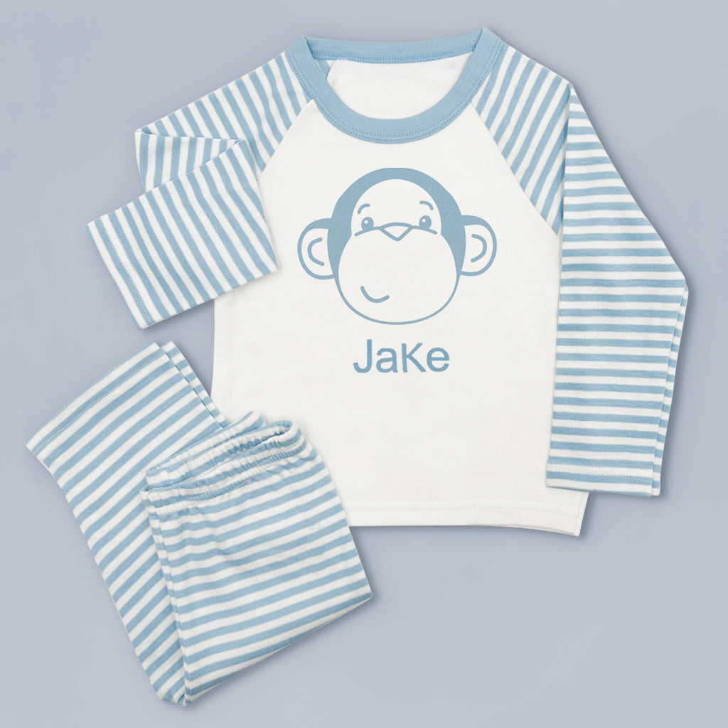 Personalized Morris Monkey Plush Stuffed Animal with Matching Baby Pajama Set - Blue | Cute Nursery Gift for Newborns & Toddlers | Perfect for Baby Showers, Birthdays & Bedtime Cuddles