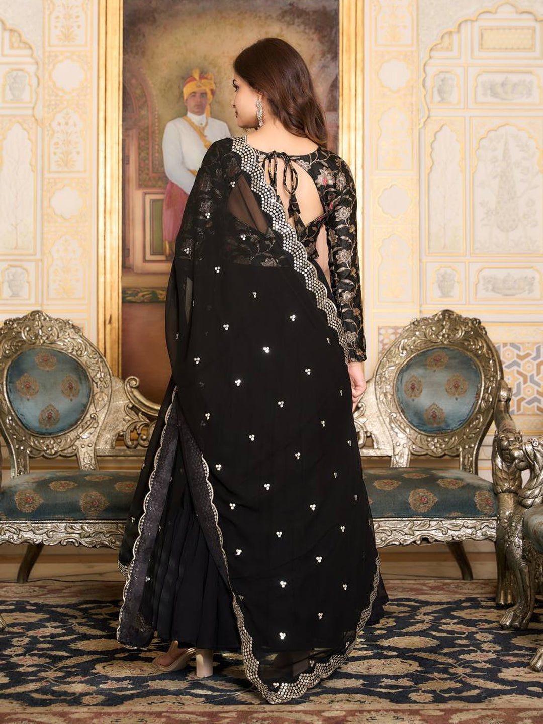 Elegant Black Embroidered Gown with Dupatta - Ready to Wear Festive Dress for Women | Perfect for Weddings, Parties & Special Occasions