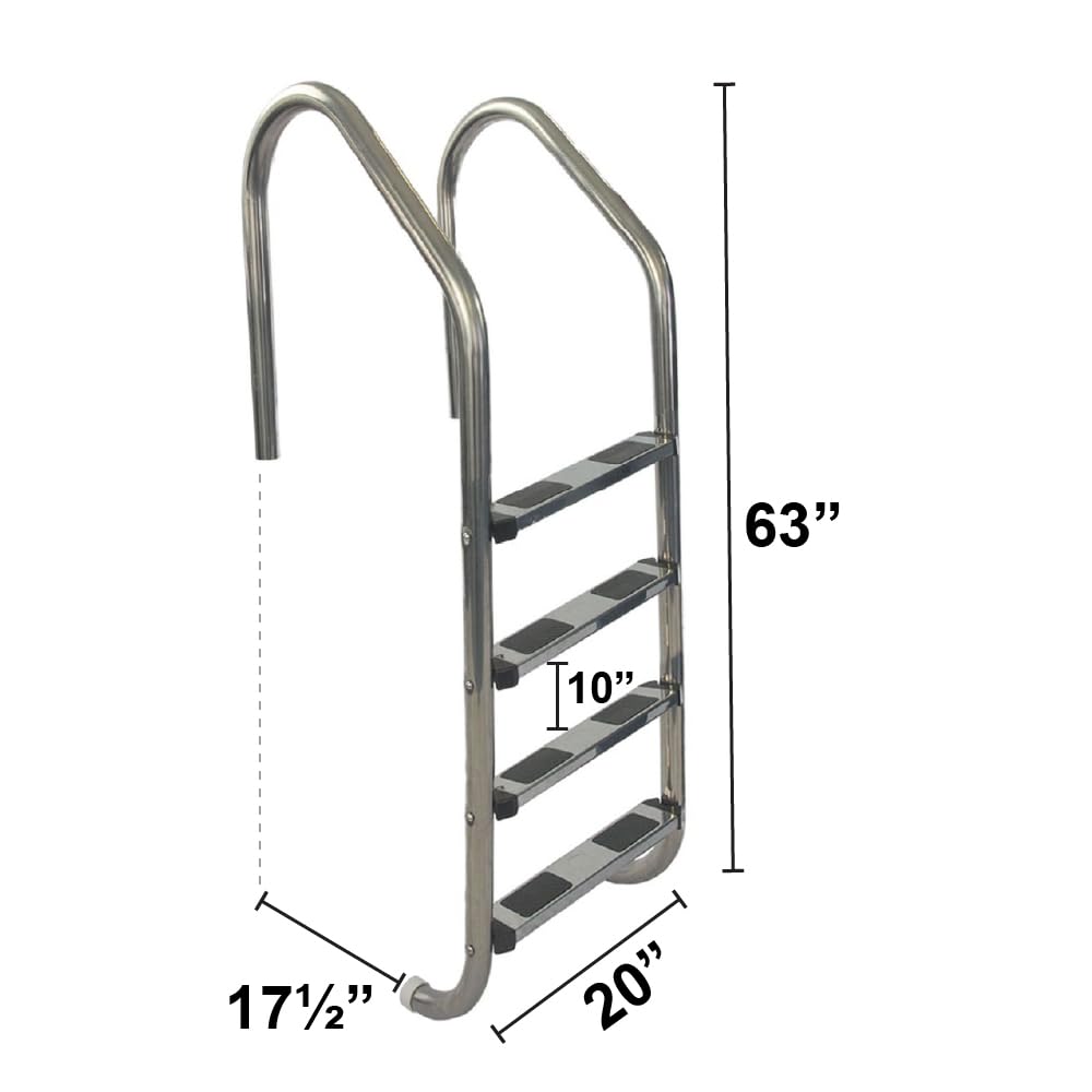 Aqua Select 4-Step Stainless Steel Pool Ladder with Non-Slip Steps | Heavy Duty 250 lb Capacity Inground Swimming Pool Entry/Exit System | 1.9