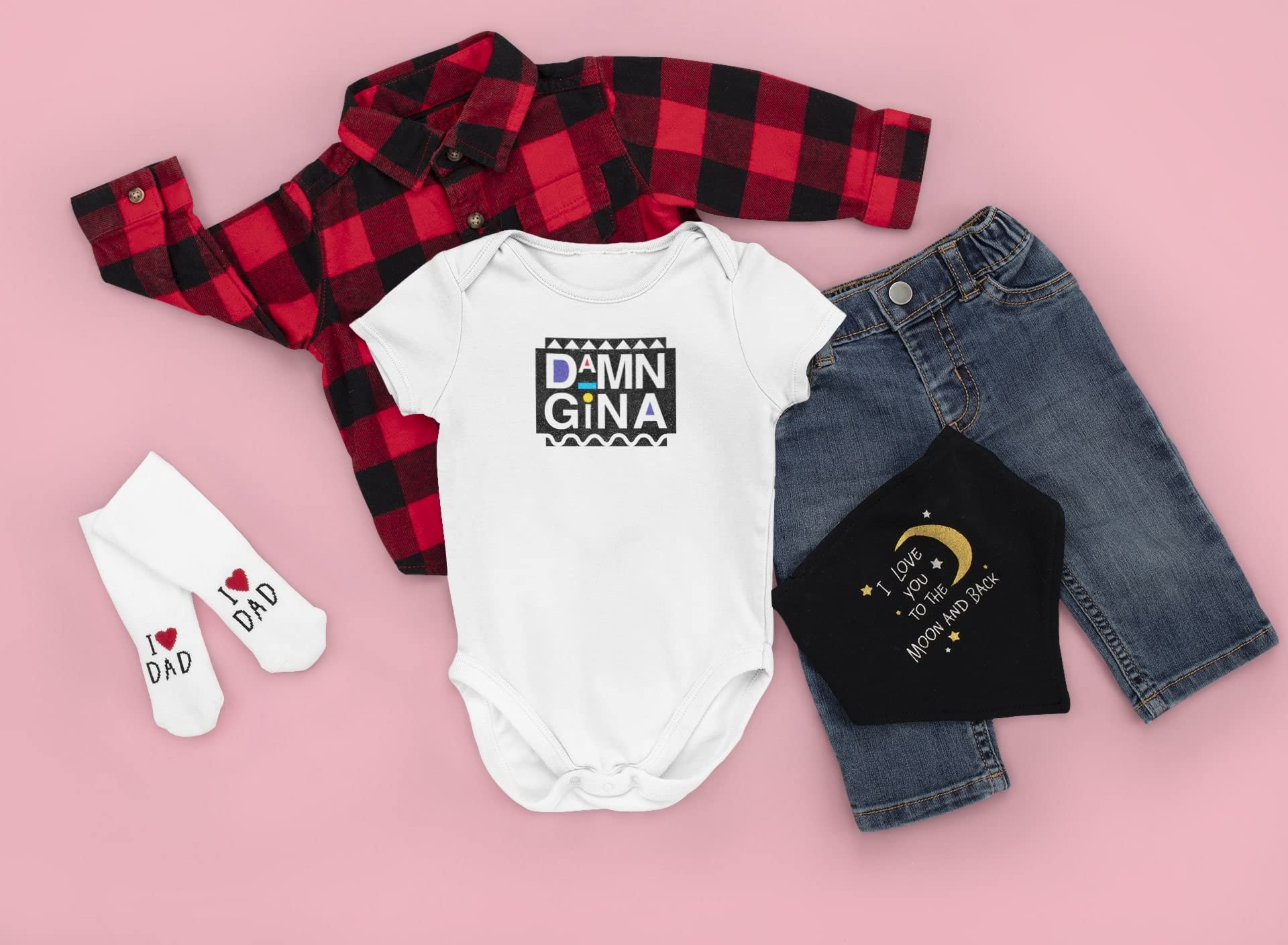 Pop Threads Damn Gina Baby Bodysuit - Retro 90s Funny Infant Onesie for Boys & Girls | Cute Newborn Gift, Baby Shower Present & 90s Nostalgia Outfit