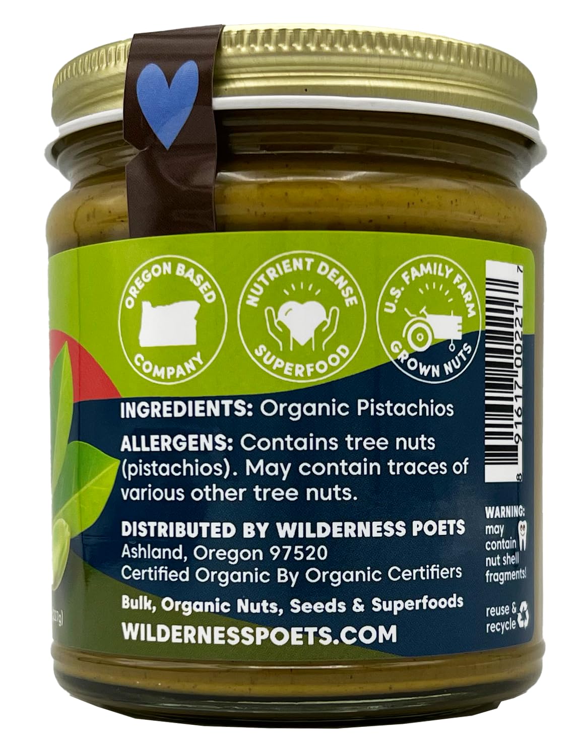 Organic Raw Pistachio Butter - 100% Pure, Unsweetened, California-Grown (7 lb - 1 Gallon) | Perfect for Desserts, Baking, Smoothies & Healthy Snacks | Vegan, Keto & Paleo Friendly