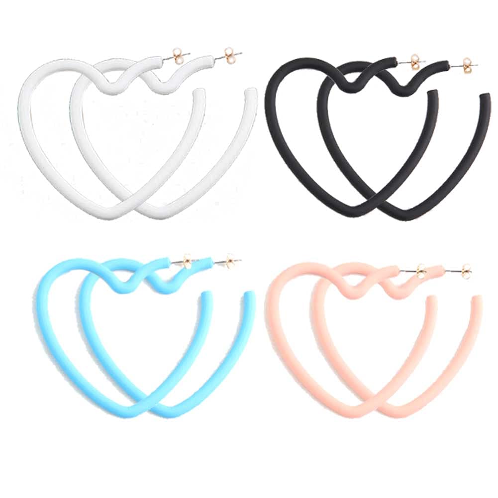 4PCS Colorful Star Hoop Earrings - Big Heart Neon Plastic Earrings for Women & Girls | Retro Acrylic Star & Heart Shaped Hoop Earrings | Punk Hip Hop Dangle Earrings for Party, Rave & Festival Outfits