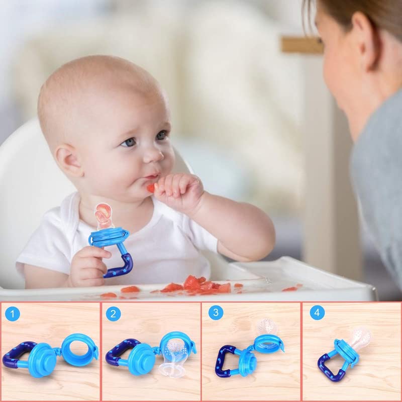 Baby Finger Toothbrush & Silicone Fruit Feeder Set - 3 Pack (2 Finger Brushes + 2 Feeders) for Infant Oral Care & Healthy Snacking | Perfect for Teething Relief & Introducing Solid Foods