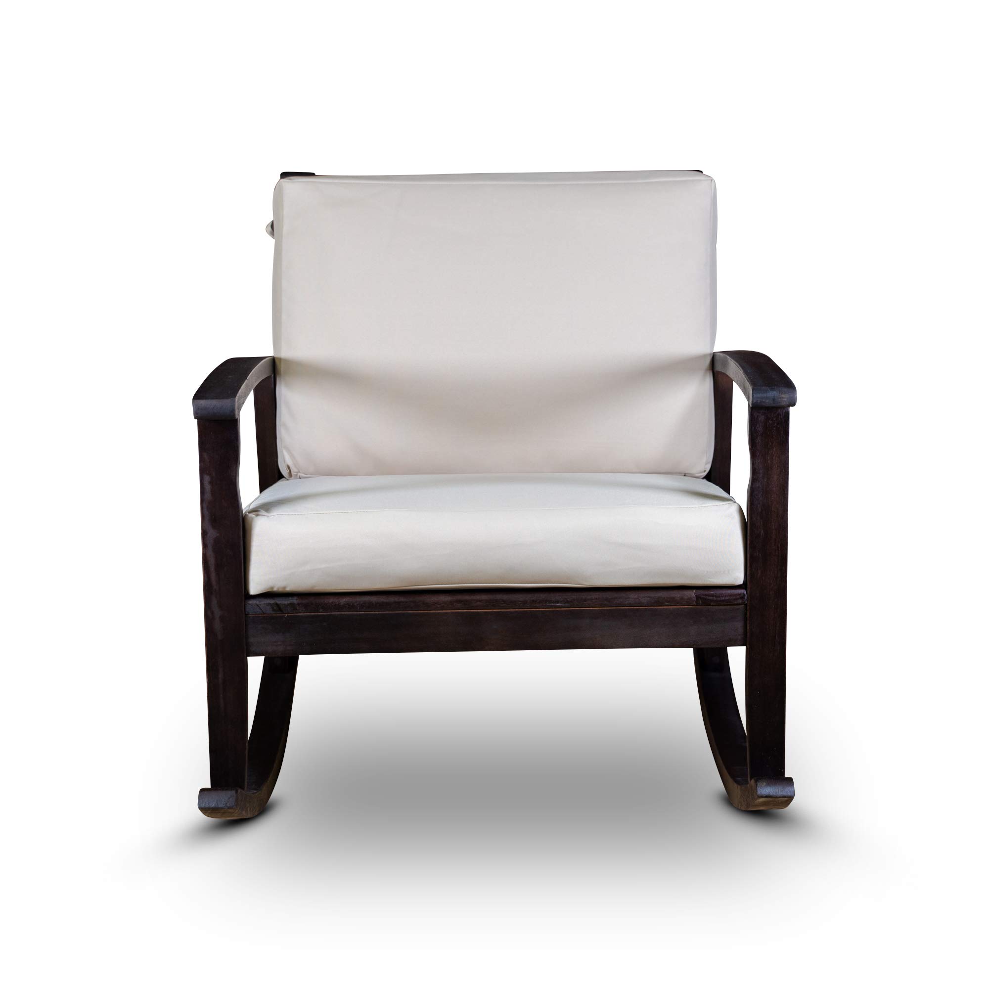 DTY Outdoor Living Longs Peak Deep Seat Eucalyptus Rocker - Espresso Finish with Dark Green Cushions | Patio Furniture for Garden, Porch & Backyard Relaxation