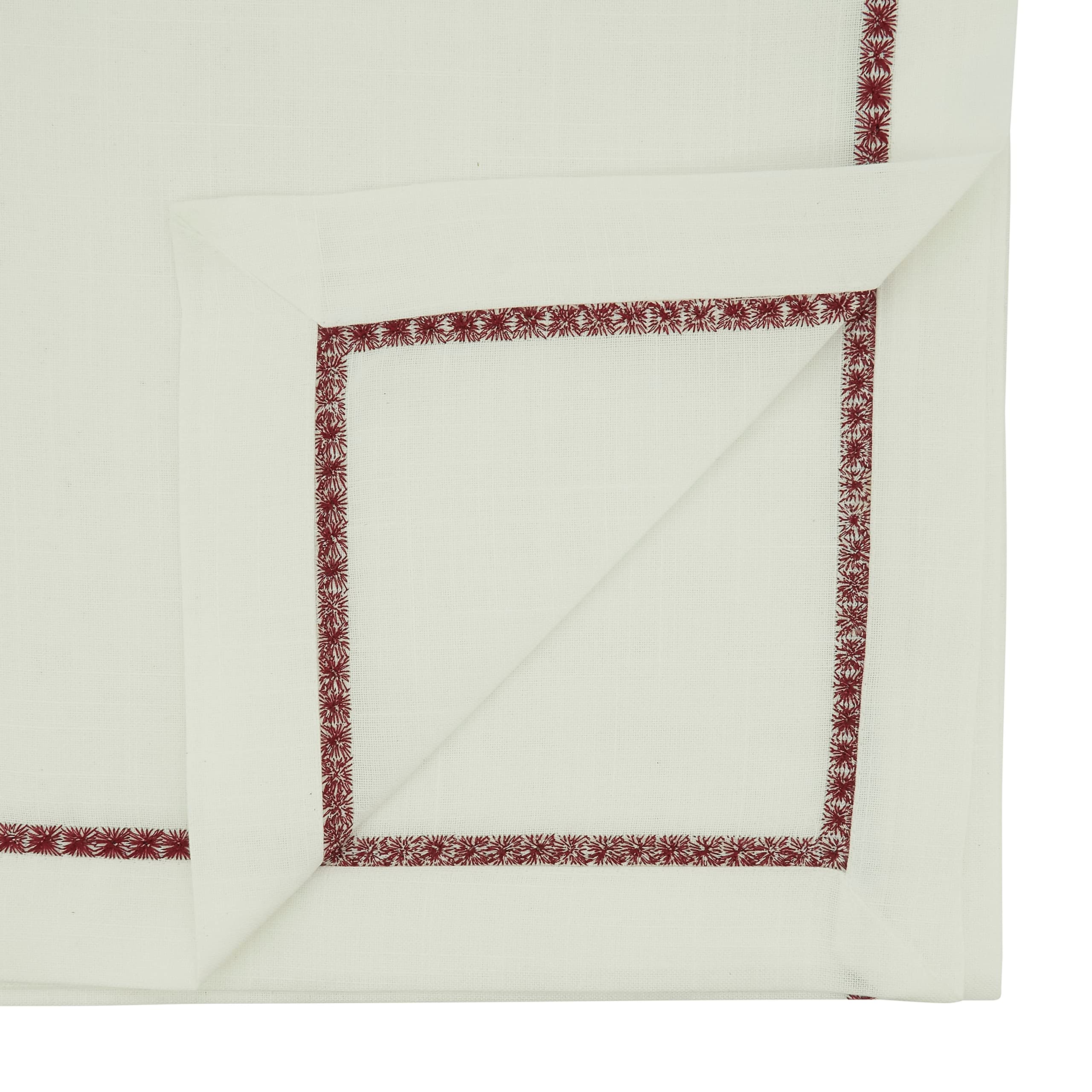 Elegant Embroidered Border Table Runner - Handcrafted Cotton Linen Table Decor for Dining Room, Wedding, and Holiday Parties