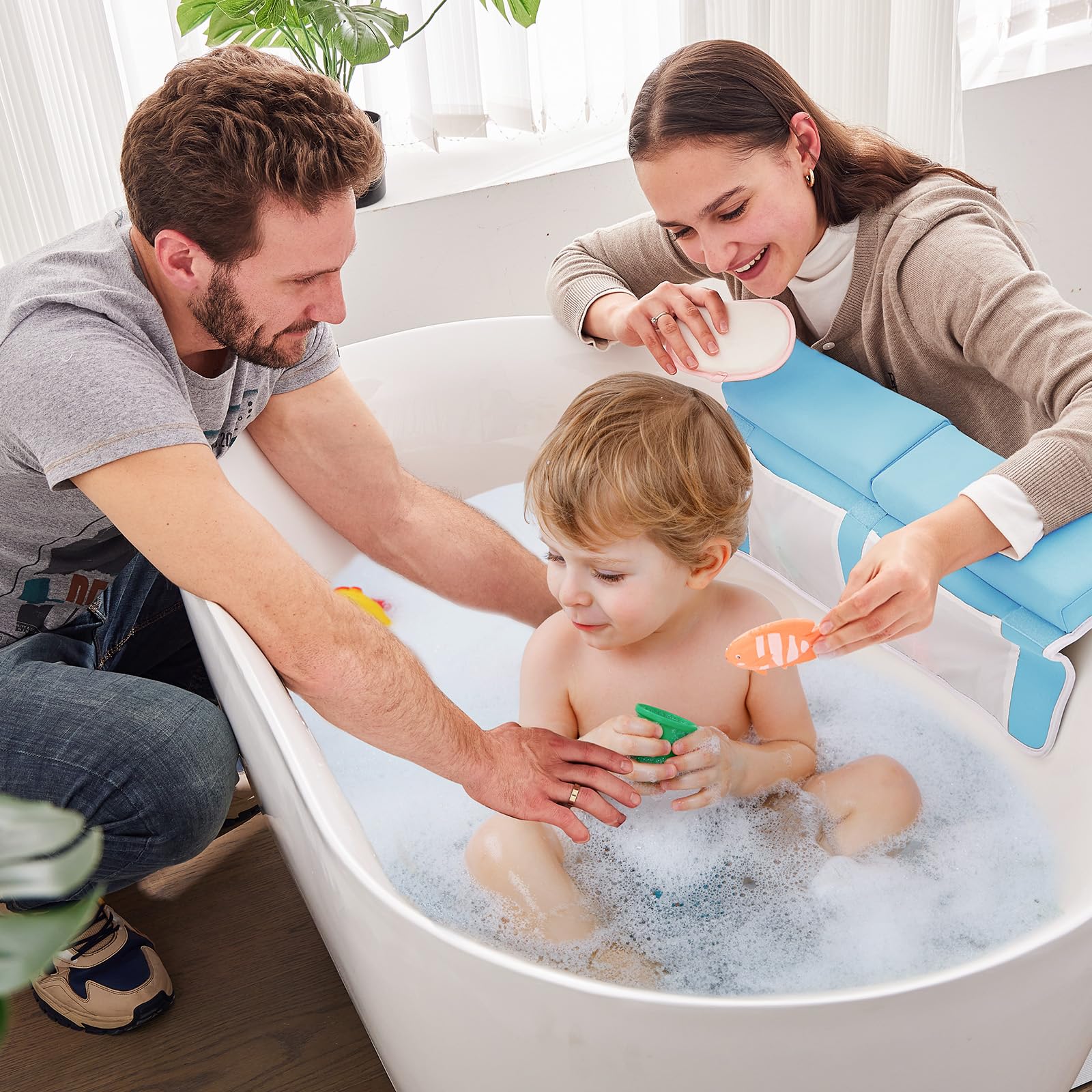 **ILPEOD Baby Bath Kneeler & Elbow Rest Pad Set – Thick Soft Memory Foam, Quick-Dry Bathtub Mat for Safe Baby Bathing | Non-Slip, Waterproof & Toy Organizer | Perfect Baby Shower Gift for Parents (Blue)**    *Ideal for stress-free bath time, nursery safety, and keeping baby essentials organized.*