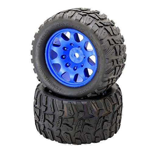 Powerhobby Raptor XL Belted Off-Road Tires with Viper Wheels - 4 Pack 24MM Hex Blue - Perfect for RC Crawlers, Rock Racing & Trail Adventures