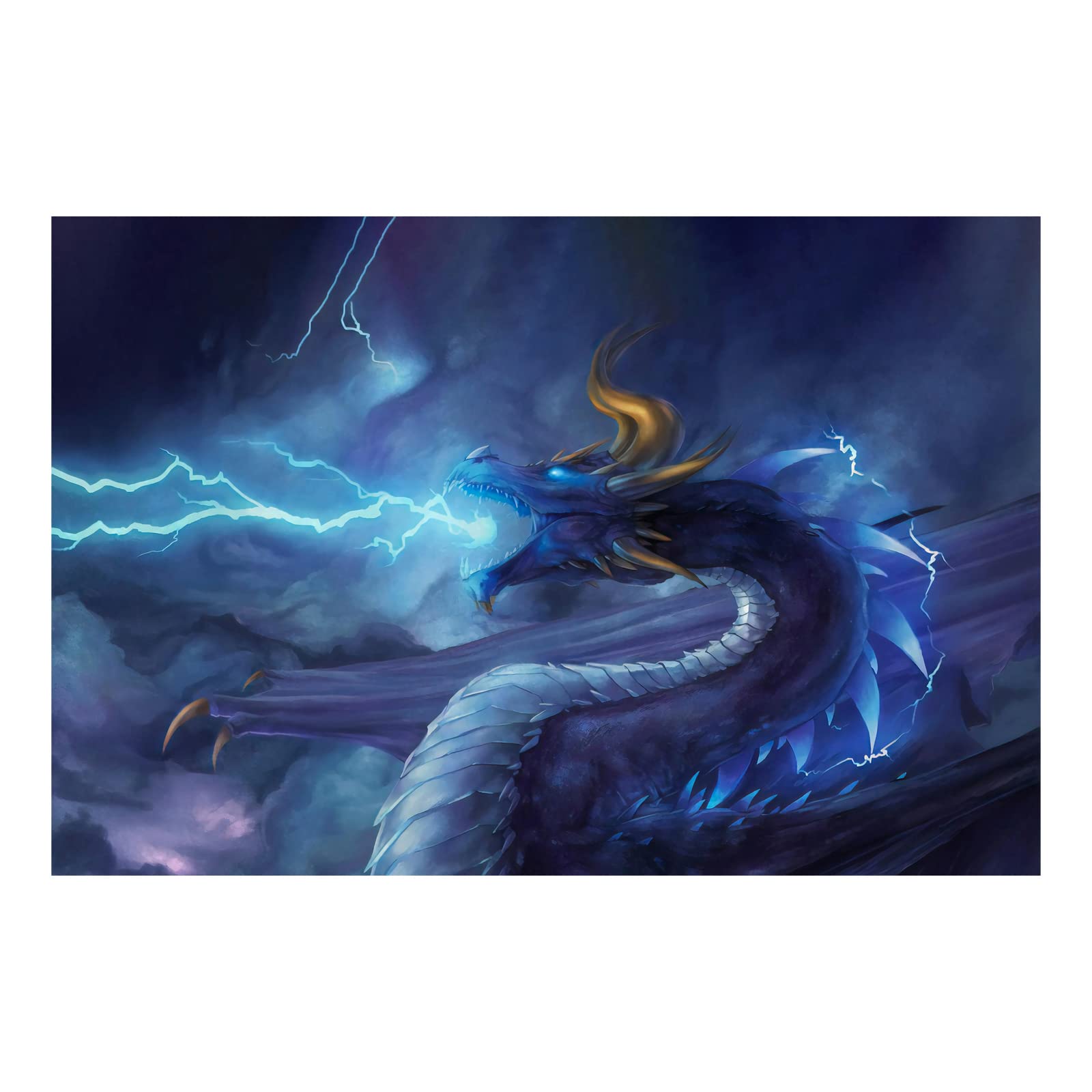 Blue Brontosaurus Dragon HD Canvas Print Poster - Dinosaur Wall Art for Boys Room, Living Room & Bedroom Decor - 24x36 Inches Unframed - Perfect for Kids' Room Aesthetics, Nursery Decor & Home Office Wall Art