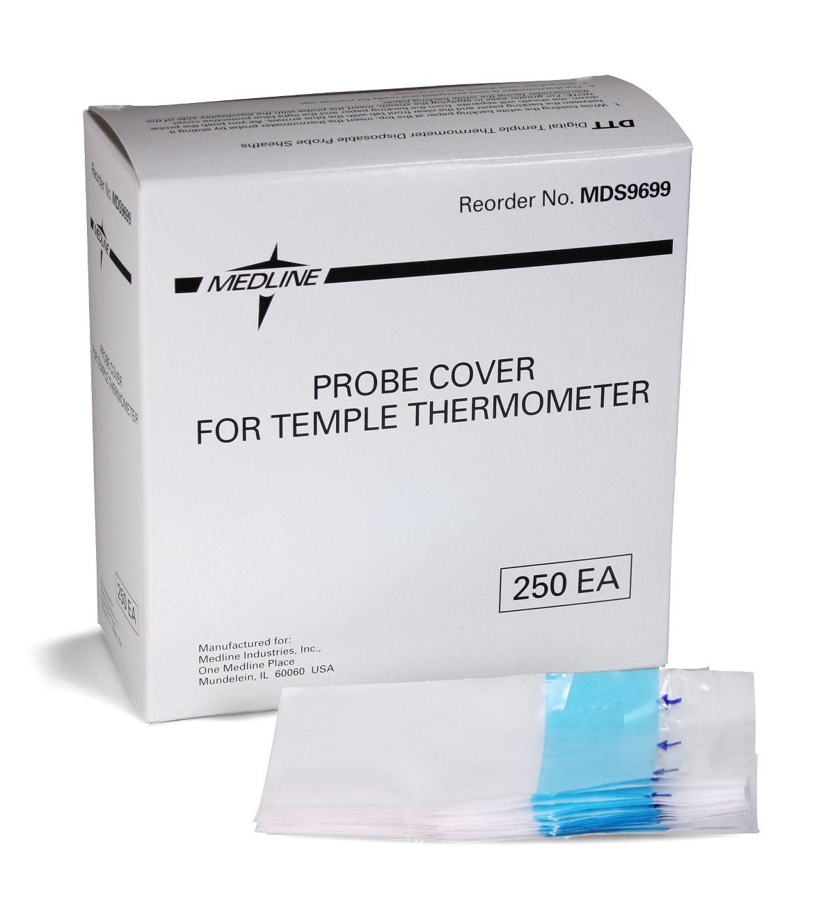 MDS9698 Temple Thermometer Covers - Box of 250 Disposable Thermometer Probe Covers for Clinical Use - Perfect for Hospitals, Clinics, and Medical Offices