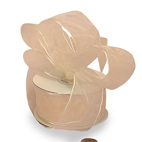 Ivory Sheer Organza Wired Ribbon - 1.5 Inch x 25 Yards - Decorative Gift Wrapping, Wedding Bouquet, Party Decorations, DIY Crafts & Home Decor