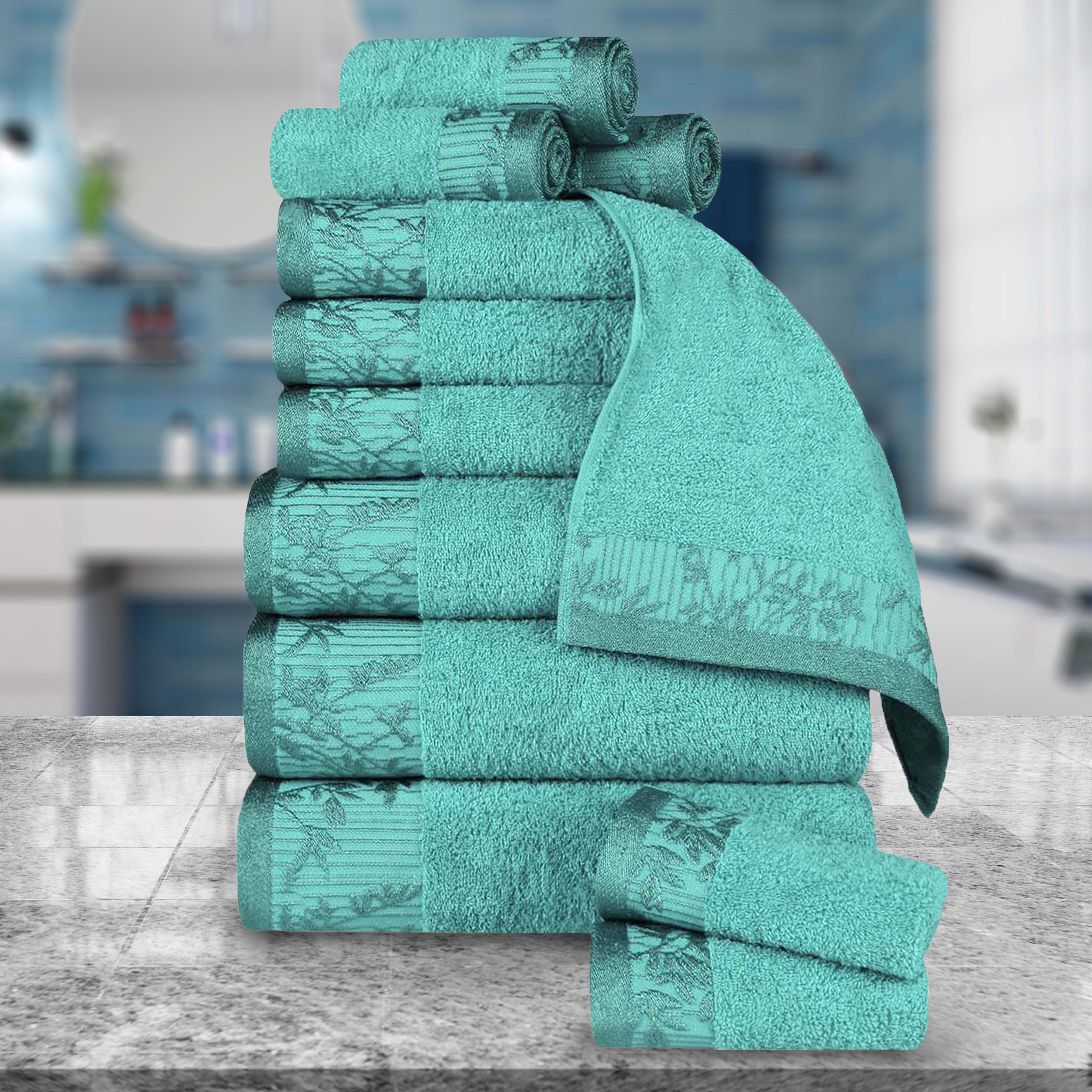 Wisteria Cotton Floral Embroidered Jacquard 12-Piece Luxury Bath Towel Set | Soft & Absorbent | Perfect for Bathroom, Spa & Guest Room Decor