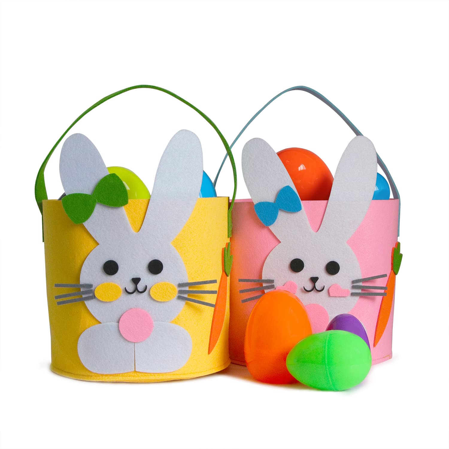 LLSPET Easter Basket Bags for Kids (2 Pack) - Bunny Decorated Felt Tote Bags for Easter Egg Hunt, Party Favors & Candy Storage | Perfect for Easter Bunny Themed Parties, Egg Hunting Games & Holiday Gift Giving