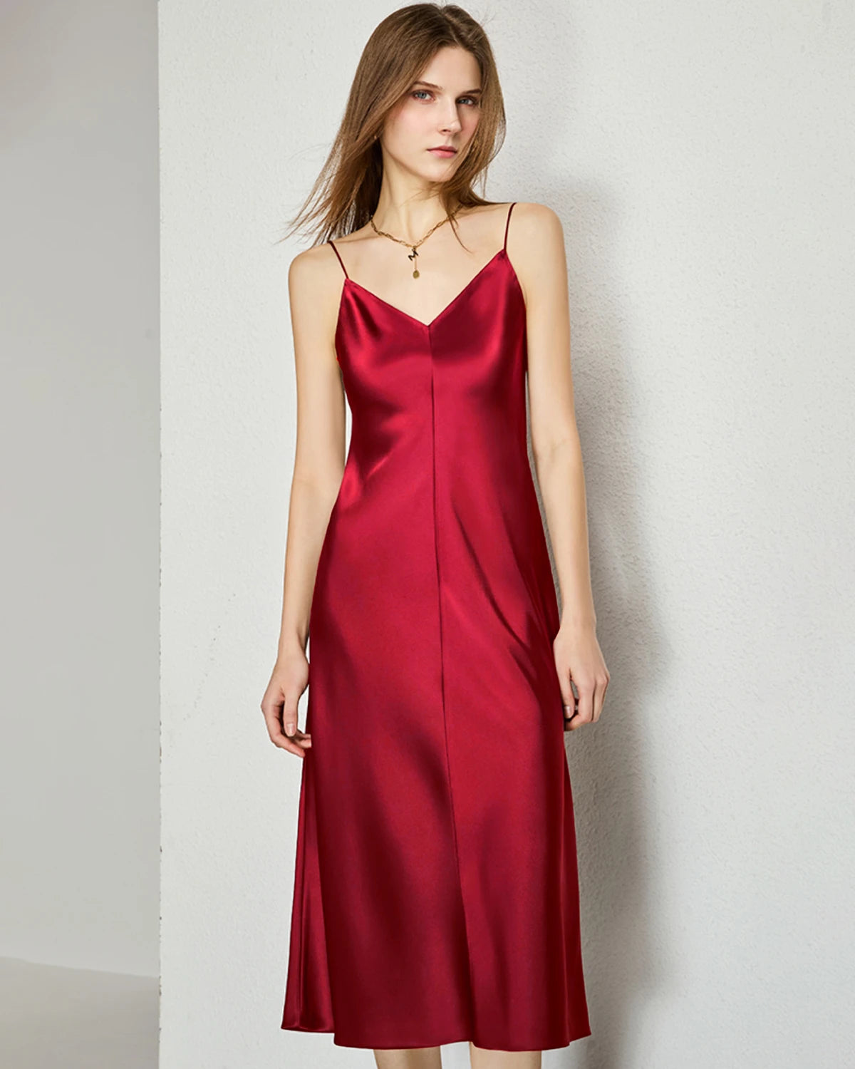 Elegant V-Neck Silk Slip Midi Dress for Women - Comfortable & Stylish Summer Evening Dress for Date Night, Wedding Guest or Cocktail Party