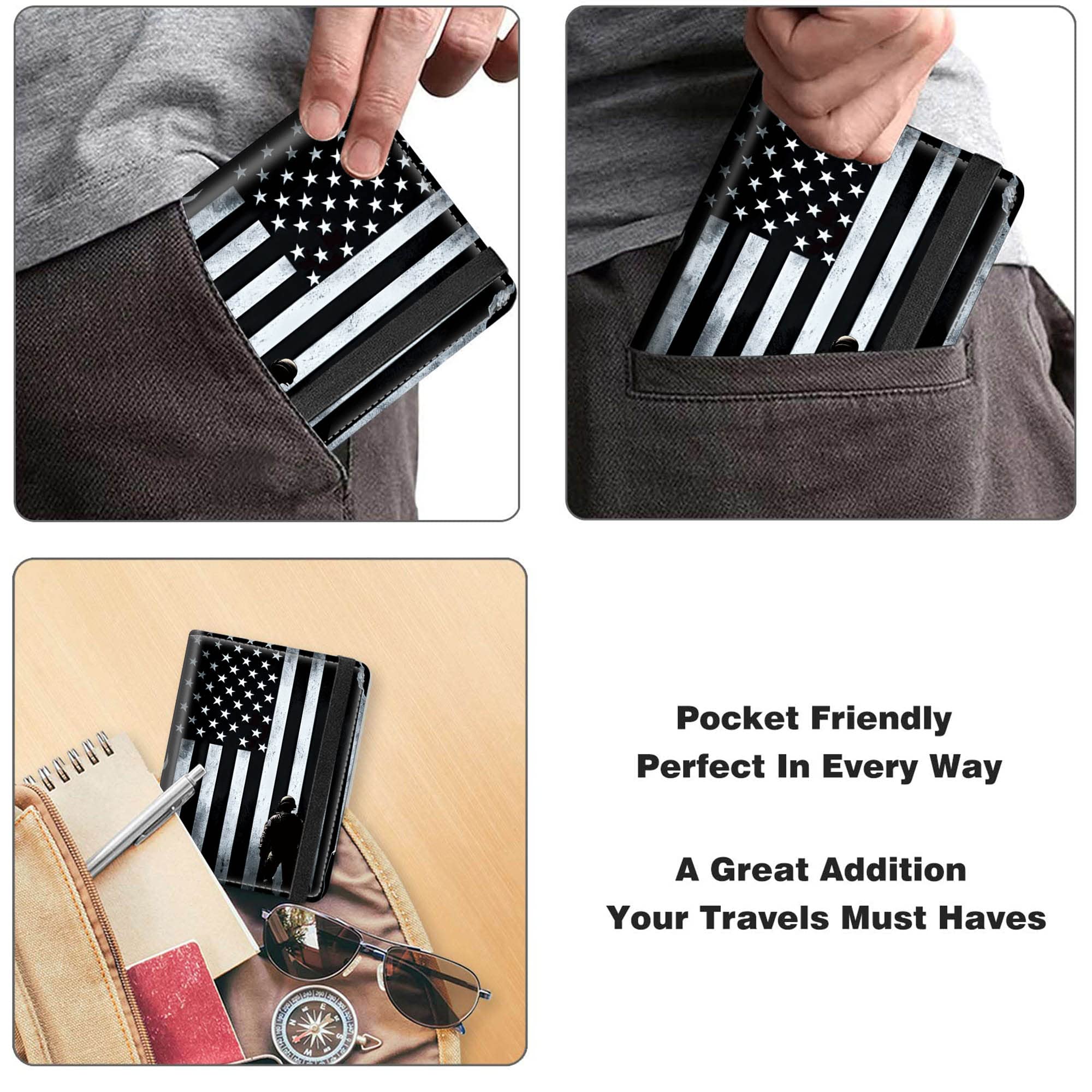 RYUITHDJP RFID Blocking Passport & Vaccine Card Holder Combo - American Flag Leather Wallet for Men & Boys with Credit Card Slots & Vaccination Protector | Travel Essentials for Airports & International Trips
