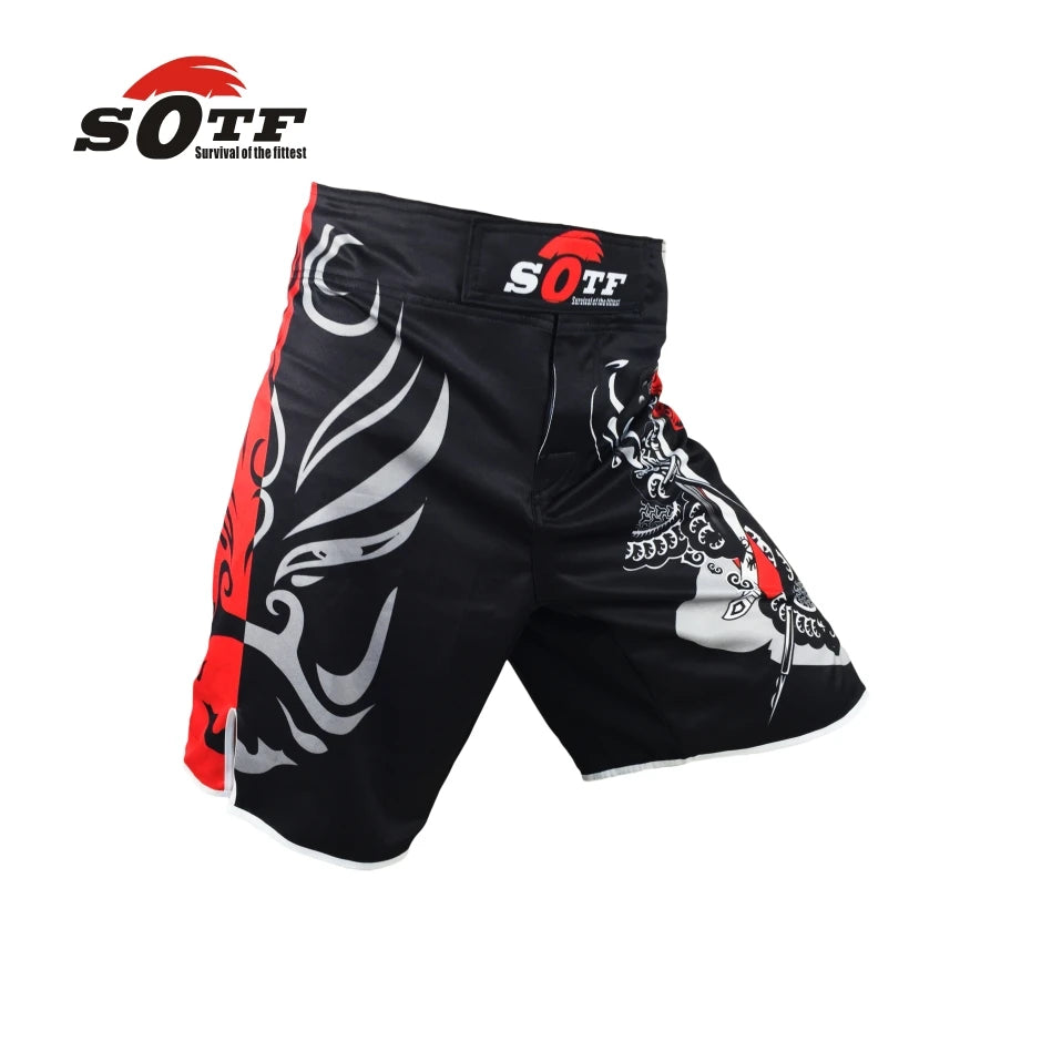 SOTF MMA Shorts for Men - Breathable Boxing & Muay Thai Trunks with Tiger Design - Perfect for MMA Training, Kickboxing, and Combat Sports Workouts