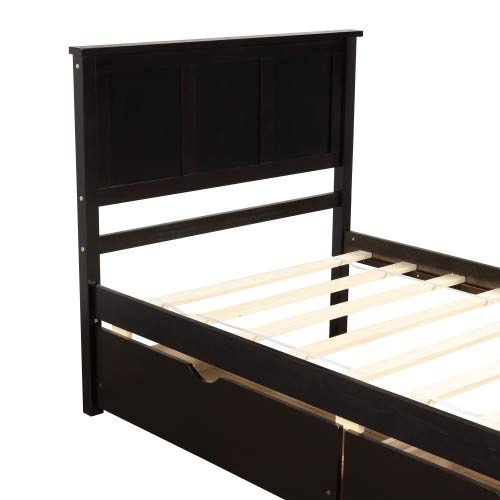 Platform Storage Bed with 2 Rolling Drawers - Twin Size Bed Frame in Espresso Finish | Space-Saving Bedroom Solution for Small Rooms & Dormitories