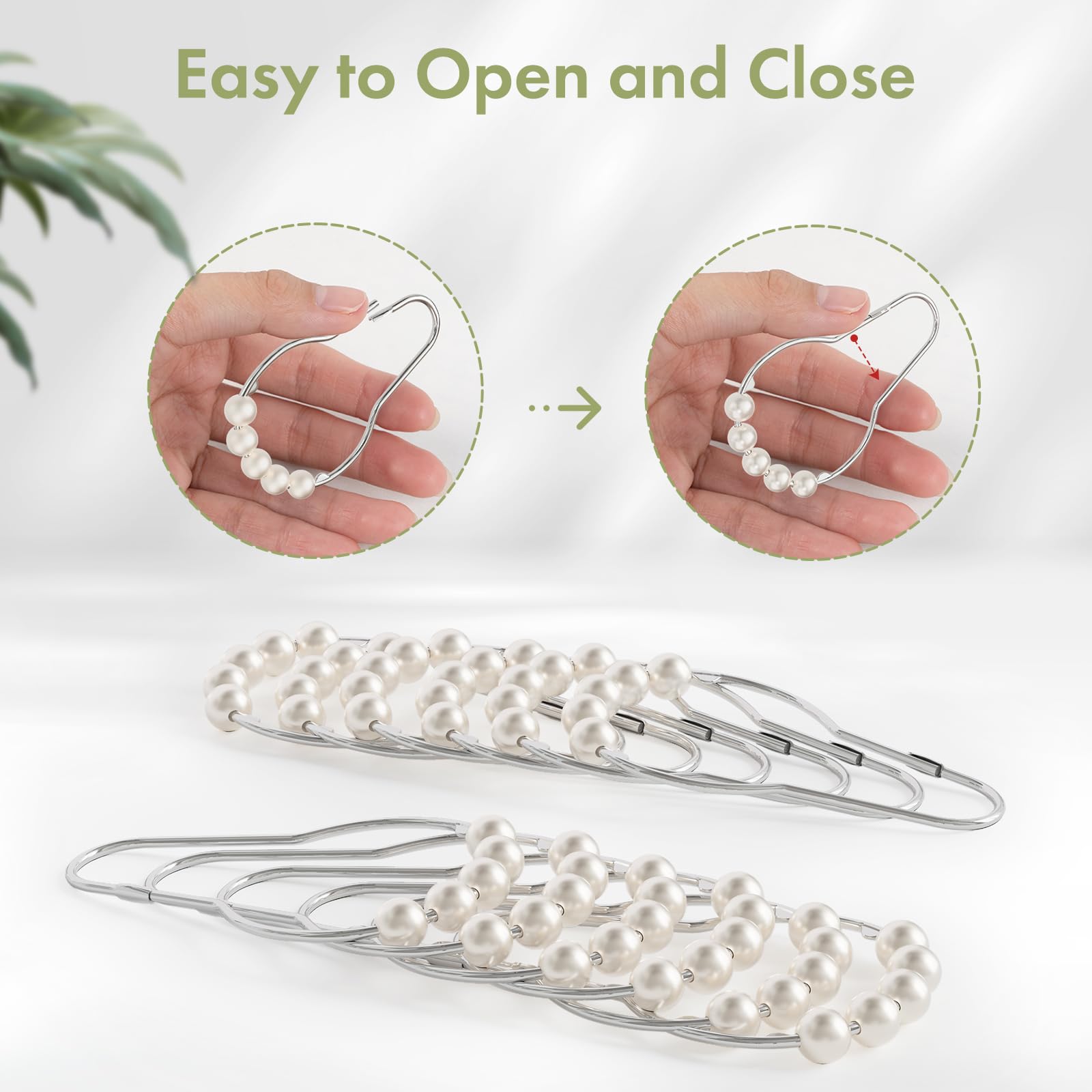 Stainless Steel Shower Curtain Hooks - 12 Pack Decorative Bathroom Hooks for Shower Curtains, Rustproof & Durable White Shower Accessories - Perfect for Bathroom, Hotel, and Home Decor