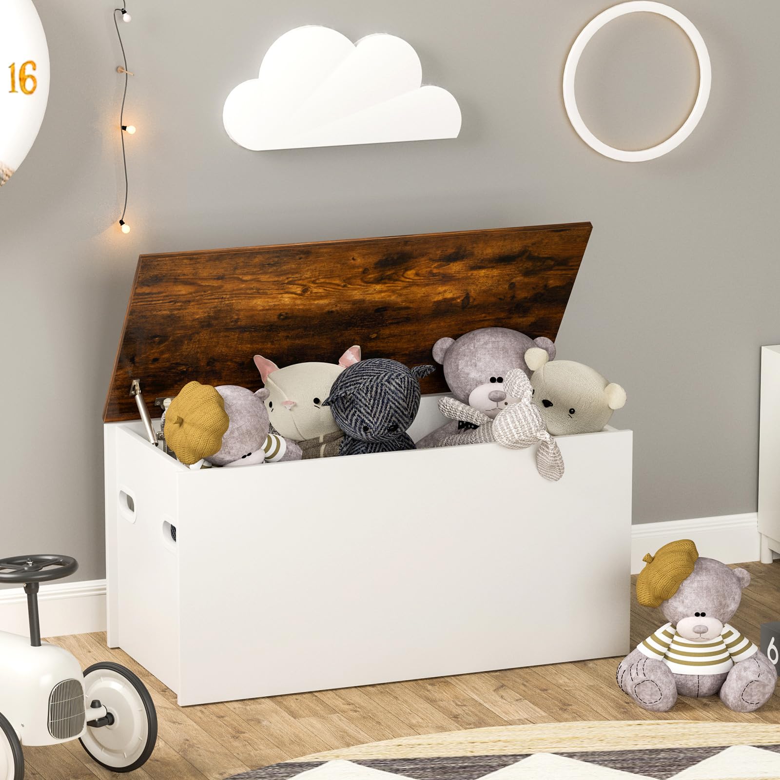 Costzon Wooden Kids Toy Storage Box - 35.5