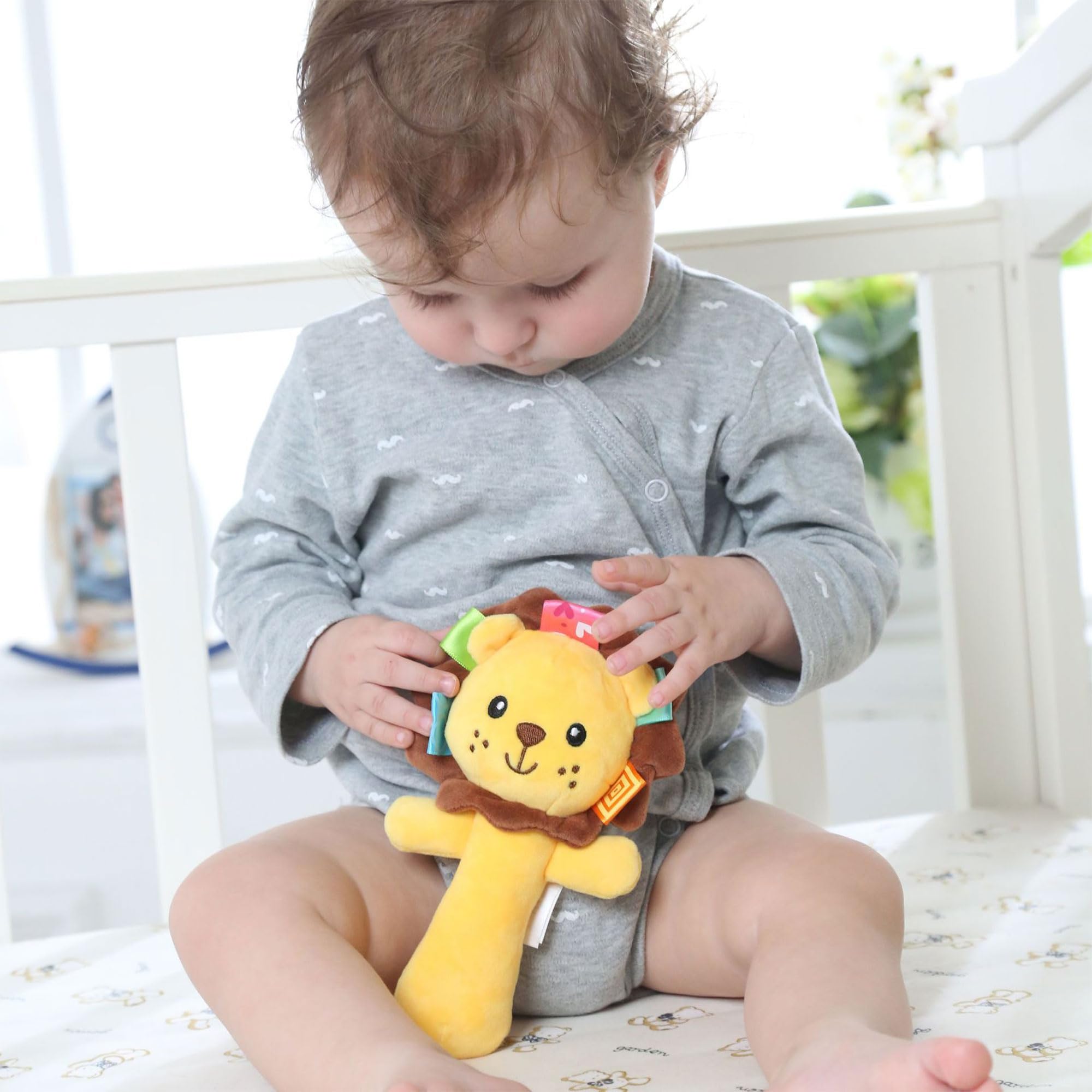 Soft Baby Rattle Toys - Plush Stuffed Animal Hand Rattles for Toddlers, Girls & Boys - Infant Developmental Toys with Cute Lion Design - Perfect for Sensory Play, Early Learning & Baby Shower Gifts