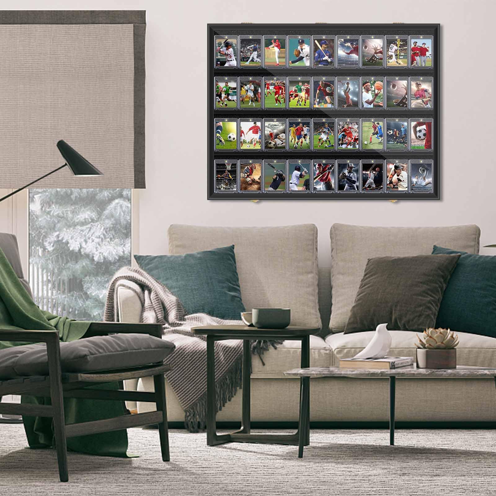 2 Pack Baseball Card Display Case - 36 Graded Card Frame with Lock & UV Protection - Trading Card Holder for Sports Collectibles (Baseball, Football) - Perfect for Showcasing, Storing & Protecting Valuable Cards at Home, Office or Conventions