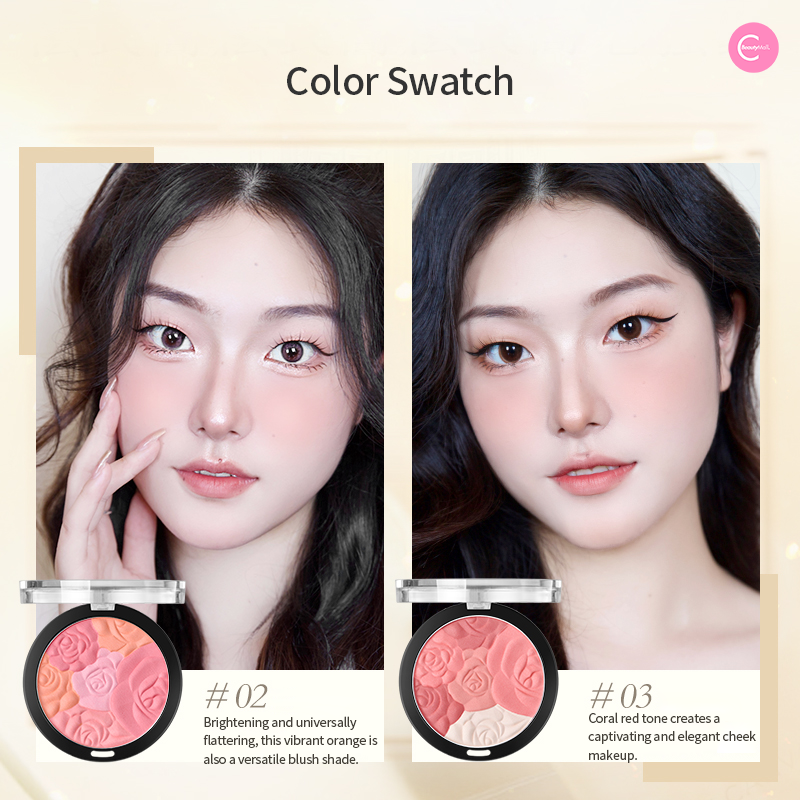 CARMELA 6-Color Embossed Highlighter & Blush Palette - Buildable Pigment for Contouring, Strobing & Cheek Color - Perfect for Everyday Makeup & Special Occasions