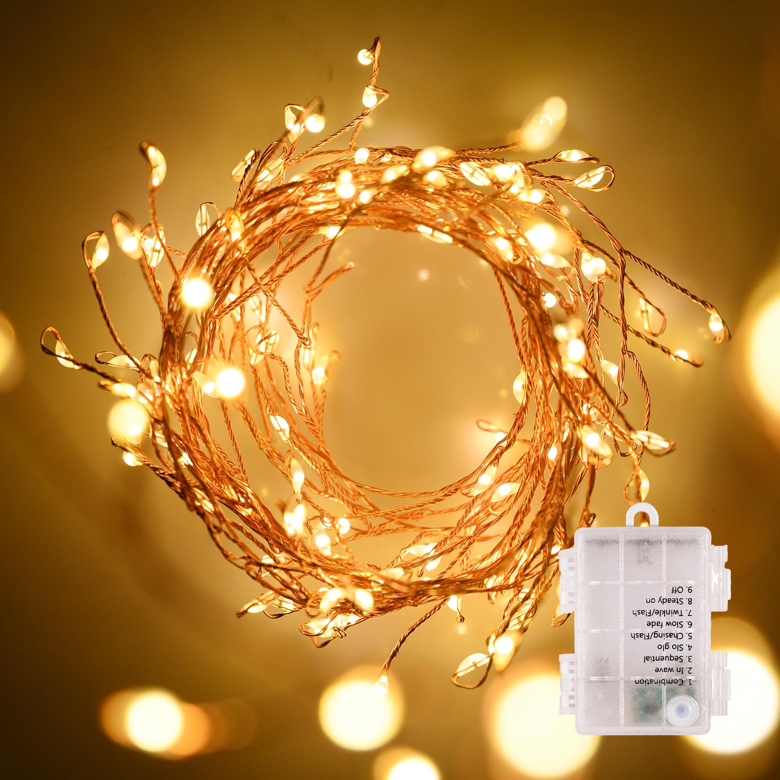 Lycklig 60 LED Fairy Lights Battery Operated - Waterproof String Lights with 8 Modes for Indoor & Outdoor Use | Perfect for Bedroom Decor, Garden Lighting, Party Decorations, Christmas Wreaths, Wedding Decor & Holiday Festivities (Warm White)