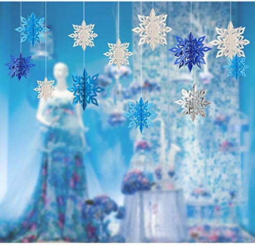 3D Snowflake Hanging Decorations - Winter Wonderland Party Supplies for Christmas Tree, Birthday, New Year, Wedding & Baby Shower (Pearl Ice Blue) | Perfect for Home, Office & Shop Window Displays