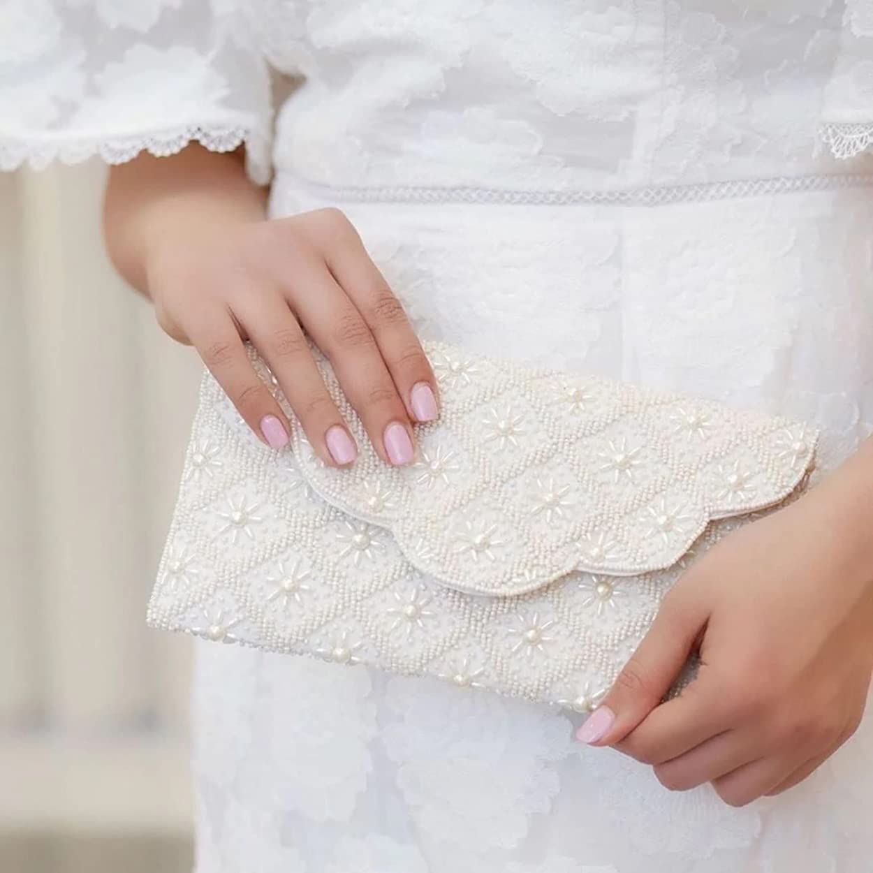 Sophia Pearl Beaded Evening Clutch Bag for Women - Elegant Wedding Purse, Prom & Formal Events Accessory - Perfect for Brides, Dinners & Special Occasions