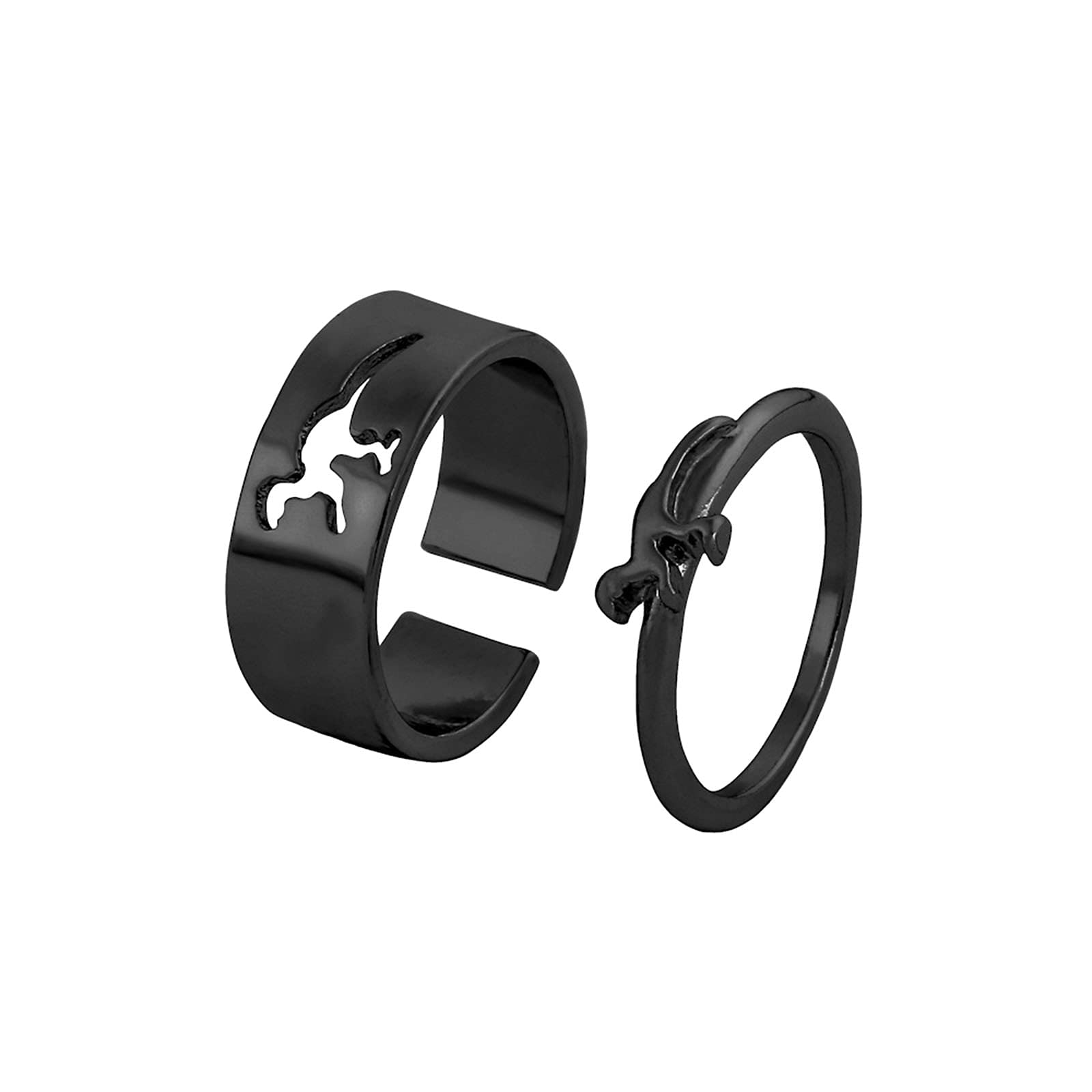 Storyteller Jewelry Dinosaur Couple Engagement Ring Set - Unique Hollow Design Fashion Rings for Women in Gold & Black (One Size) - Perfect for Romantic Proposals, Anniversary Gifts & Couple Jewelry Collections