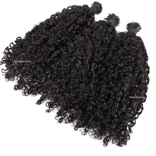 Kinky Curly Brazilian Remy Human Hair Extensions 100g 100 Strands - Sassy I-Tip Pre-Bonded Microlink Hair with Micro Beads for Black Women (26 Inch, Jet Black) | Perfect for Protective Styles, Weaves & Natural Hair Volume Boost