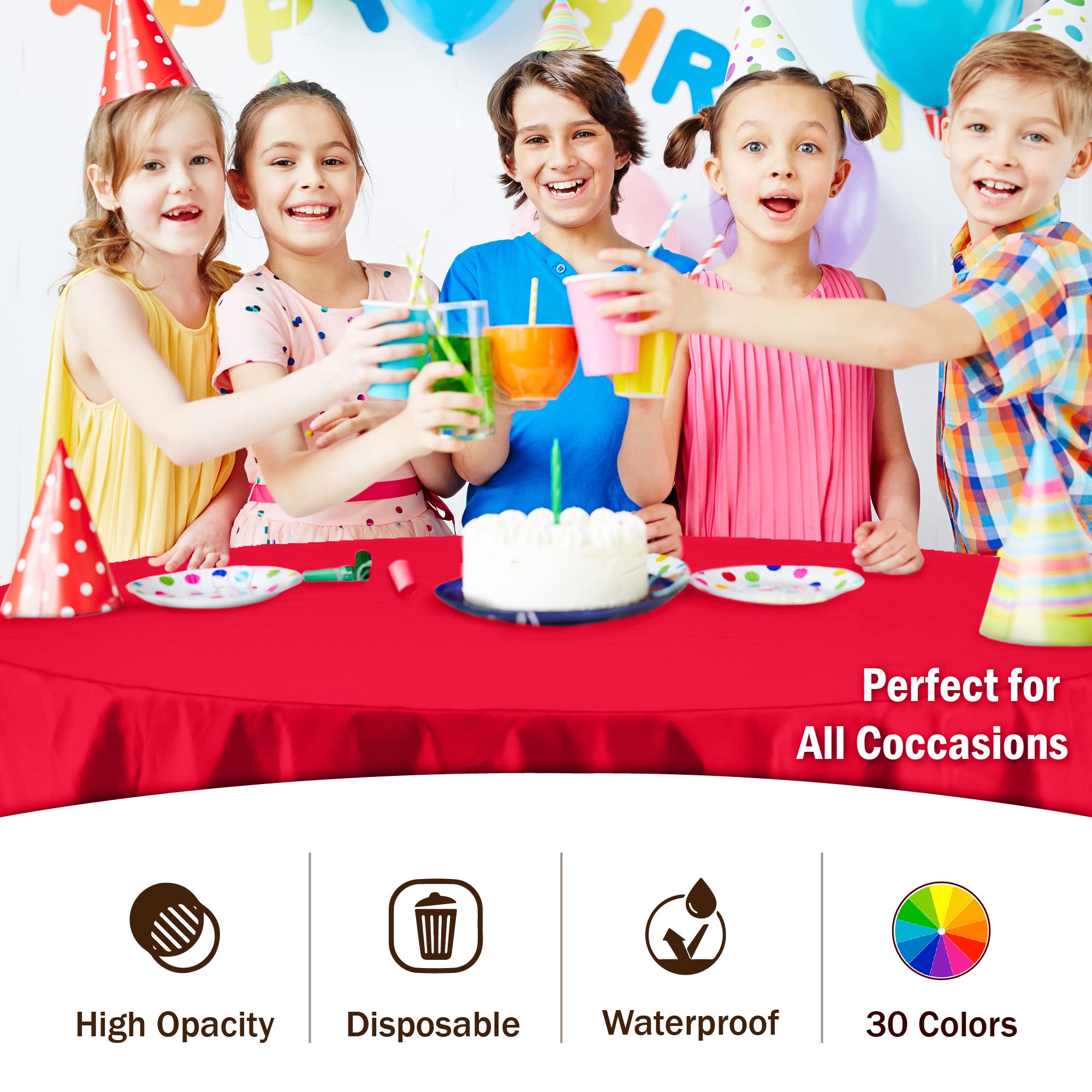 Premium 6-Pack 84 Inch Round Plastic Tablecloth - Durable Washable Red Table Cover for Parties, Picnics & Outdoor Dining