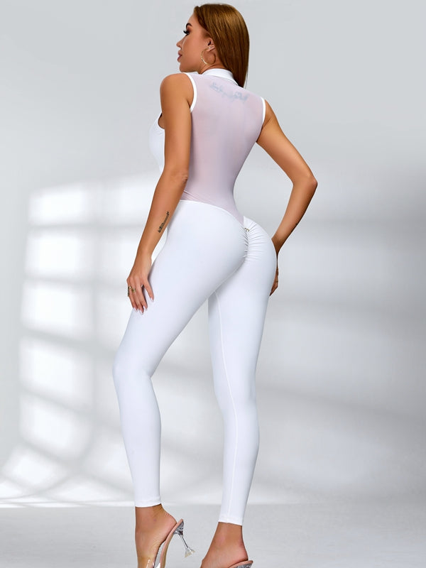 ZASUWA Women's Sexy Sheer Mesh Back Deep V Neck Jumpsuit with Scrunch Bum & Zipper Detail - Perfect for Night Out, Clubwear, and Party Outfits