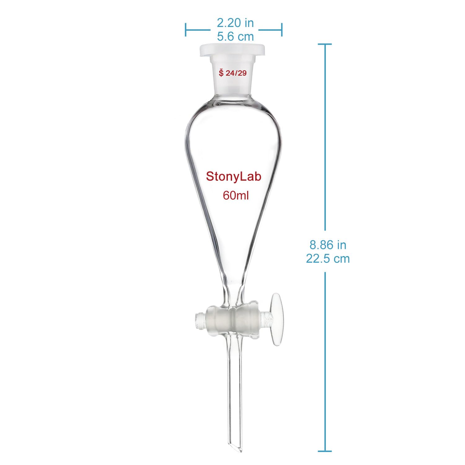High-Quality Glass Separatory Funnel with PTFE Stopcock Valve - Perfect for Chemical Extraction, Essential Oil Separation & Laboratory Use