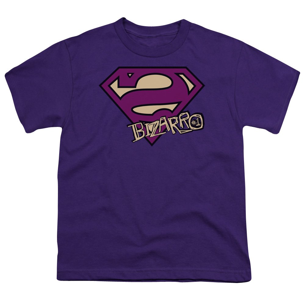 Superman Bizarro Shield Graphic T-Shirt - Unisex Youth Tee for Boys & Girls | Medium Purple | Casual Wear, Cosplay & Superhero Costume
