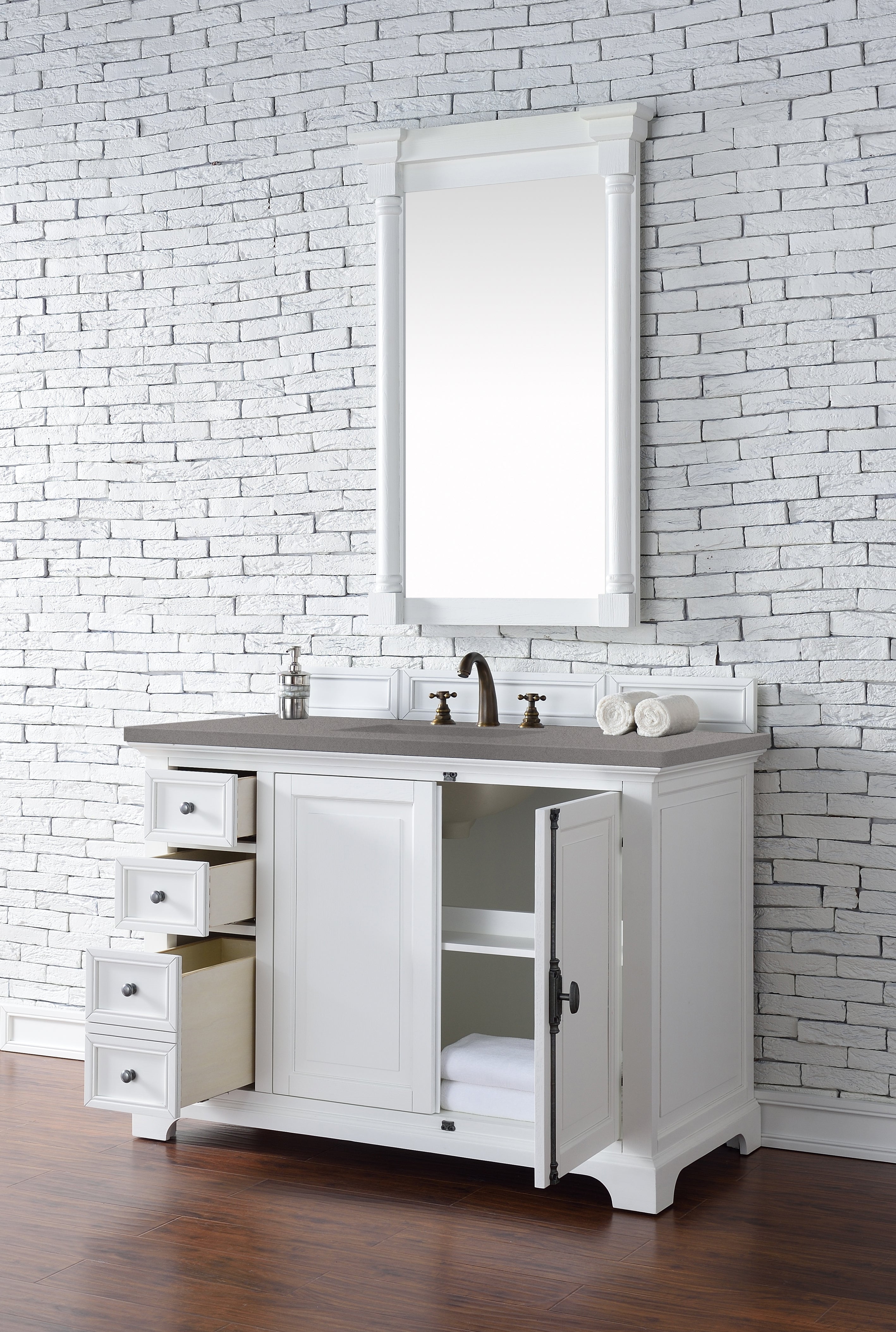 Providence 48 Inch Single Bathroom Vanity Set with 3CM Grey Expo Quartz Countertop - Bright White Finish for Modern Bathroom Remodel | Perfect for Small Spaces & Guest Bathrooms