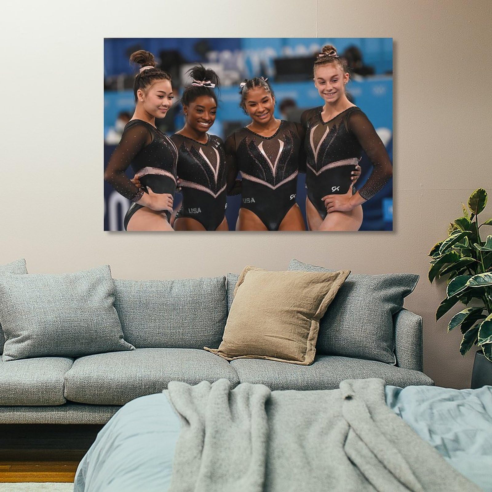 Simone Biles & US Women's Gymnastics Team Canvas Poster - Jordan Chiles, Sunisa Lee, Grace McCallum - 24x36 Inch (60x90cm) Wall Art for Home Decor, Bedroom, Gym & Office - Perfect Gift for Gymnastics Fans